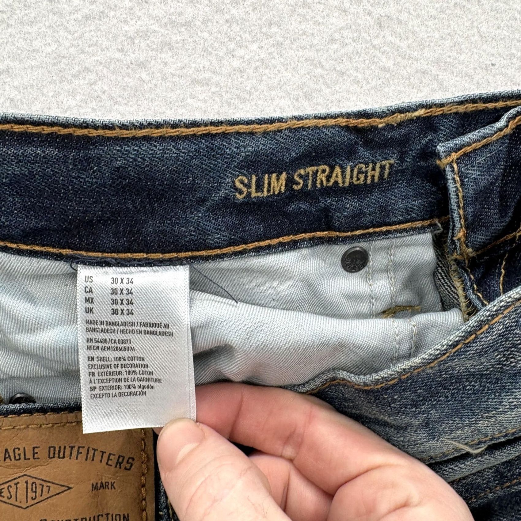 American Eagle Outfitters American Eagle Slim Straight Jeans Mens 30x34 Blue Medium Wash Denim NWT Casual Pockets Logo Classic Straight Mens Size US 30 / EU 46 - 6 Thumbnail