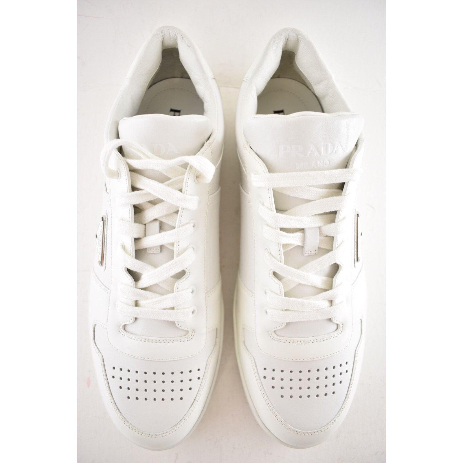 Prada Prada Downtown Leather White Logo Flat Low Top Sneaker 12 Size US 12 / EU 45 - 11 Thumbnail