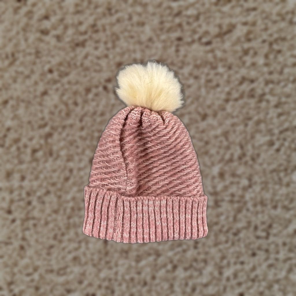 Vintage Hema Beanie Toque Adult One Size Pink Beige Knit Pom Winter Ski Snow Warm Size ONE SIZE - 1 Thumbnail