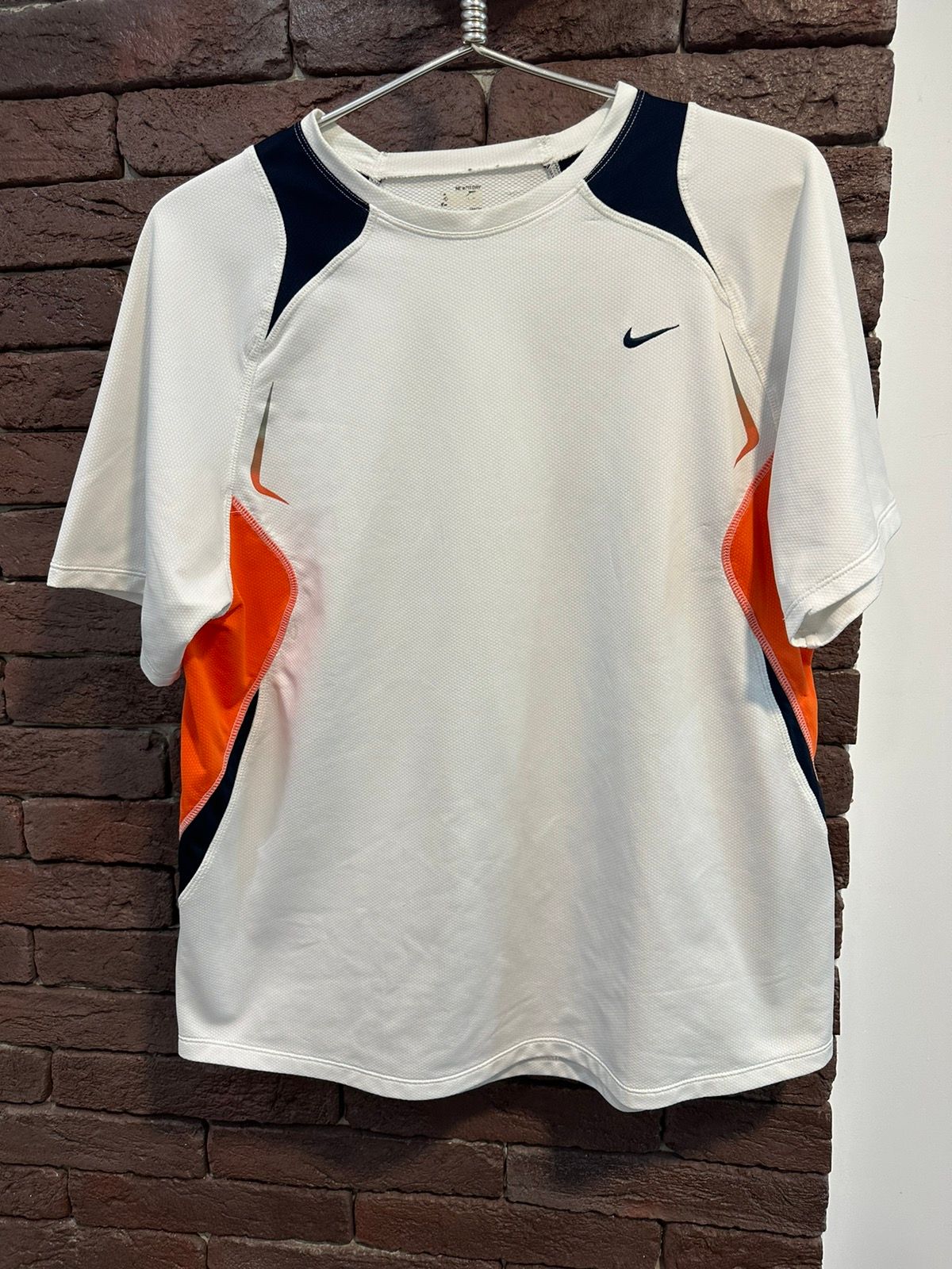 Pre-owned Nike X Vintage Nike Fit T Shirt Y2k Swoosh Drill Reflective In White