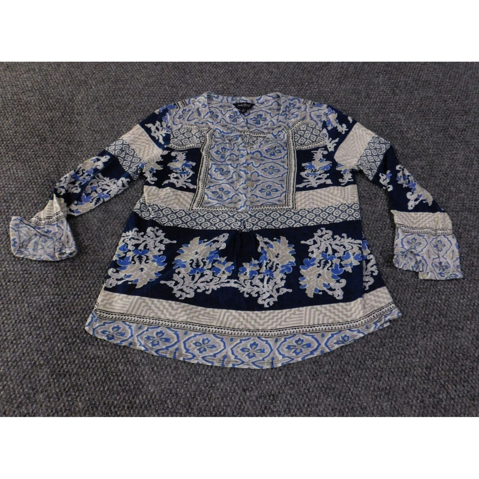Lucky Brand Lucky Brand Blouse Womens L Blue Floral Boho Peasant Top Shirt Size L / US 10 / IT 46 - 2 Thumbnail