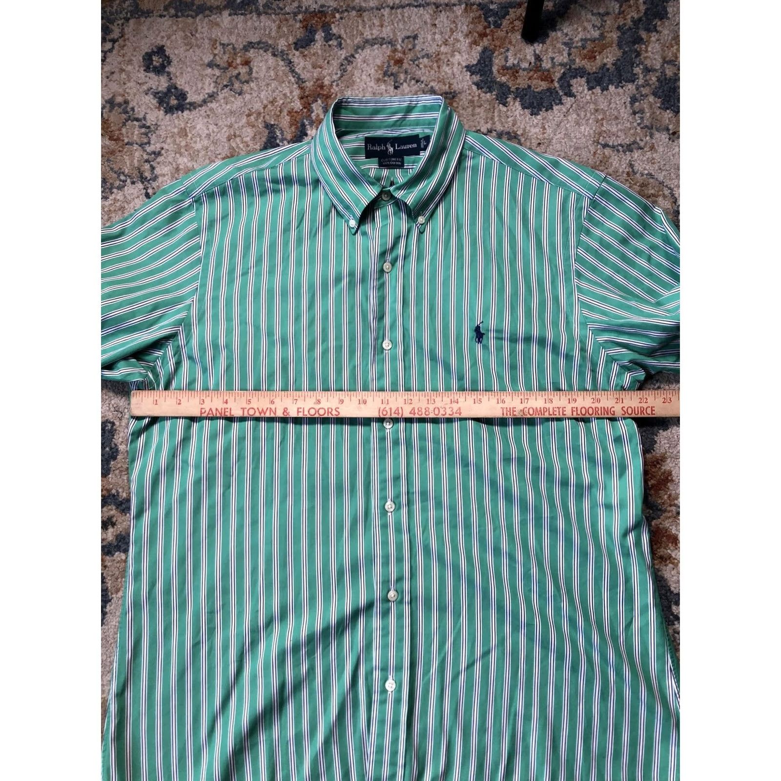 Ralph Lauren Ralph Lauren Dress Shirt Mens Large Green Stripe Slim Fit Button Down Cotton Size 42R - 5 Thumbnail