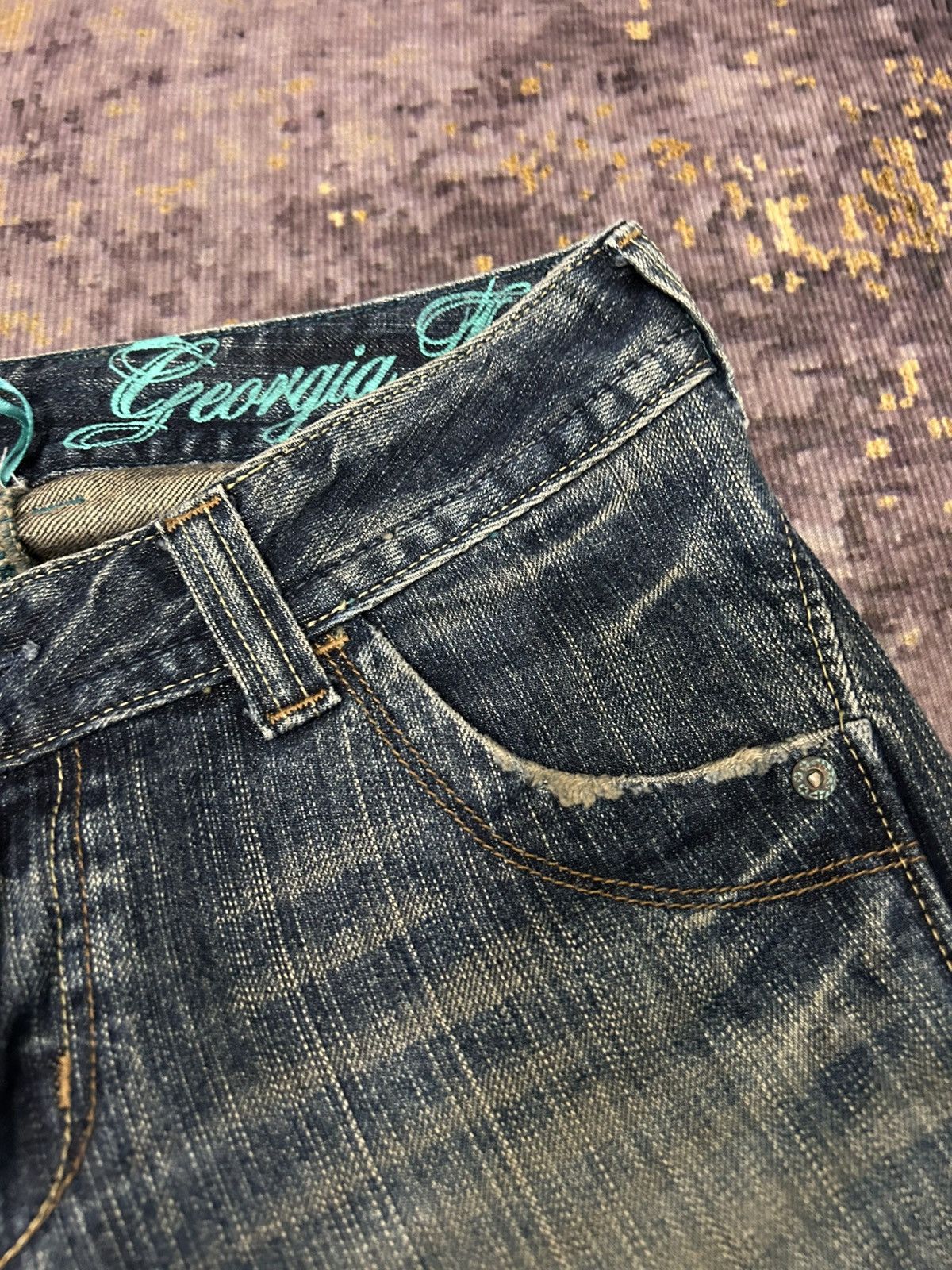 Japanese Brand Georgia Love Mud Wash Flare Pants Size US 30 / EU 46 - 9 Thumbnail