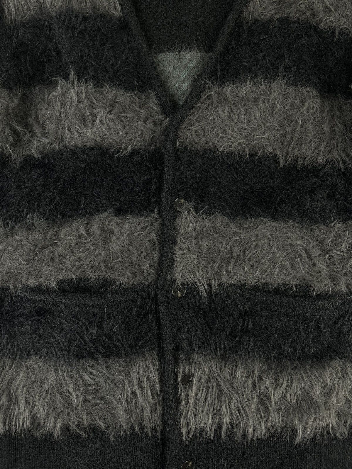 Number (N)ine Number (N)ine Mohair Furry Striped Cardigan Sweater Grey Size US S / EU 44-46 / 1 - 3 Thumbnail
