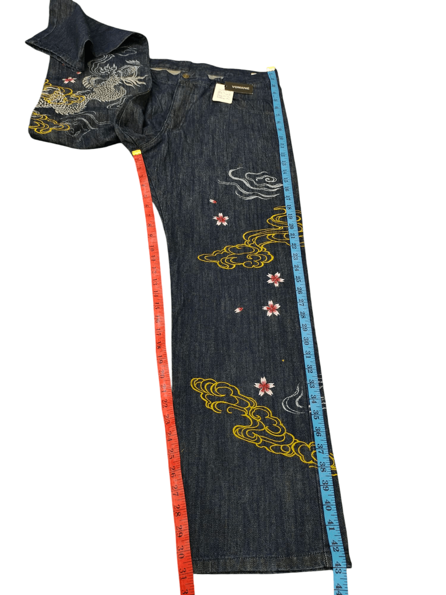 Karakuri Tamashii Vintage Vomanie Japan Dragon Sakura Embroidered Denim Jeans Size US 38 / EU 54 - 17 Thumbnail