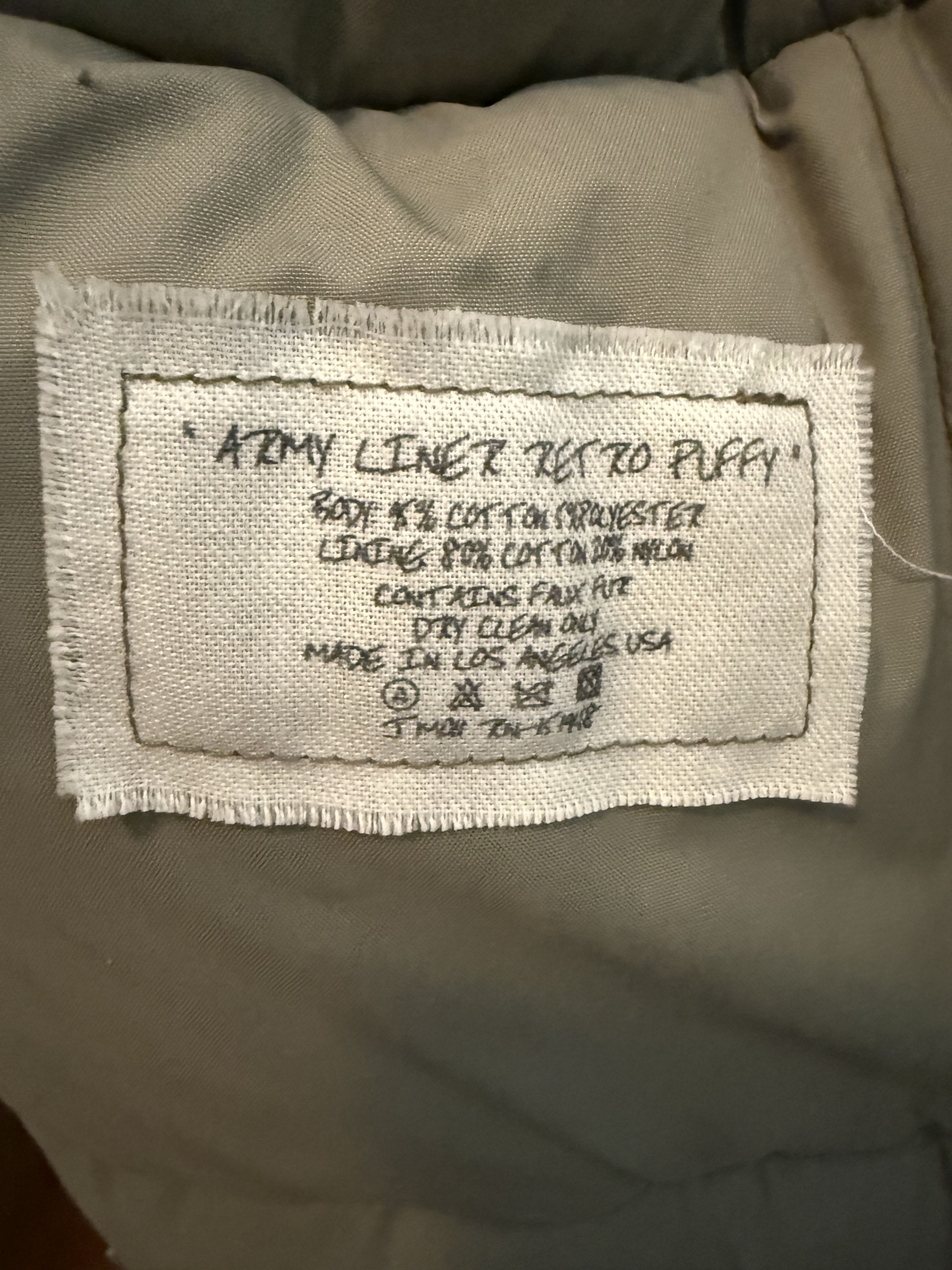 Greg Lauren ARMY LINER RETRO PUFFY ARMY ($2,875) Size US M / EU 48-50 / 2 - 4 Thumbnail