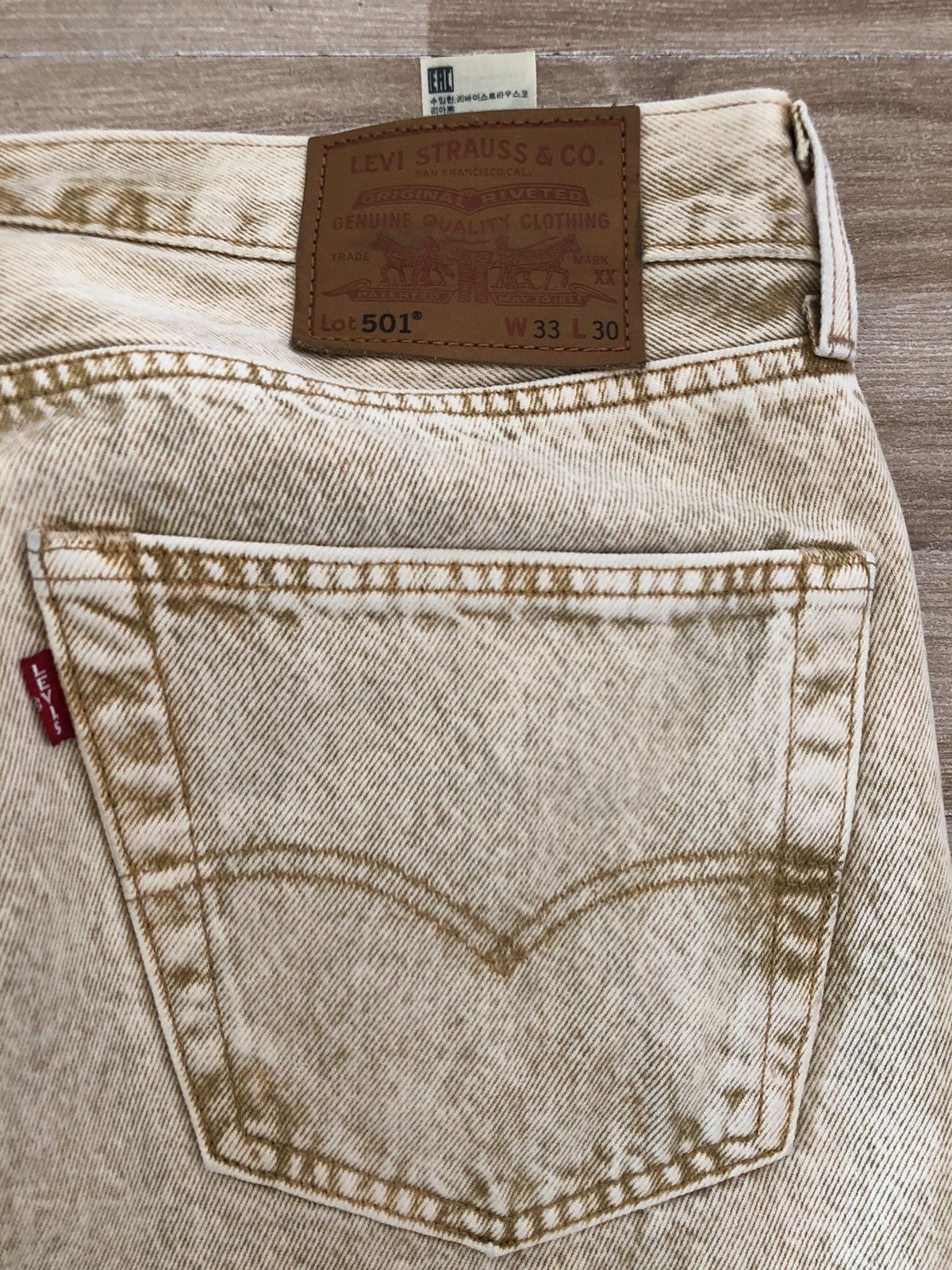 Levi's Levi’s 501 Jeans W33 x L30 Straight Beige Cream White Denim Size US 33 - 3 Thumbnail