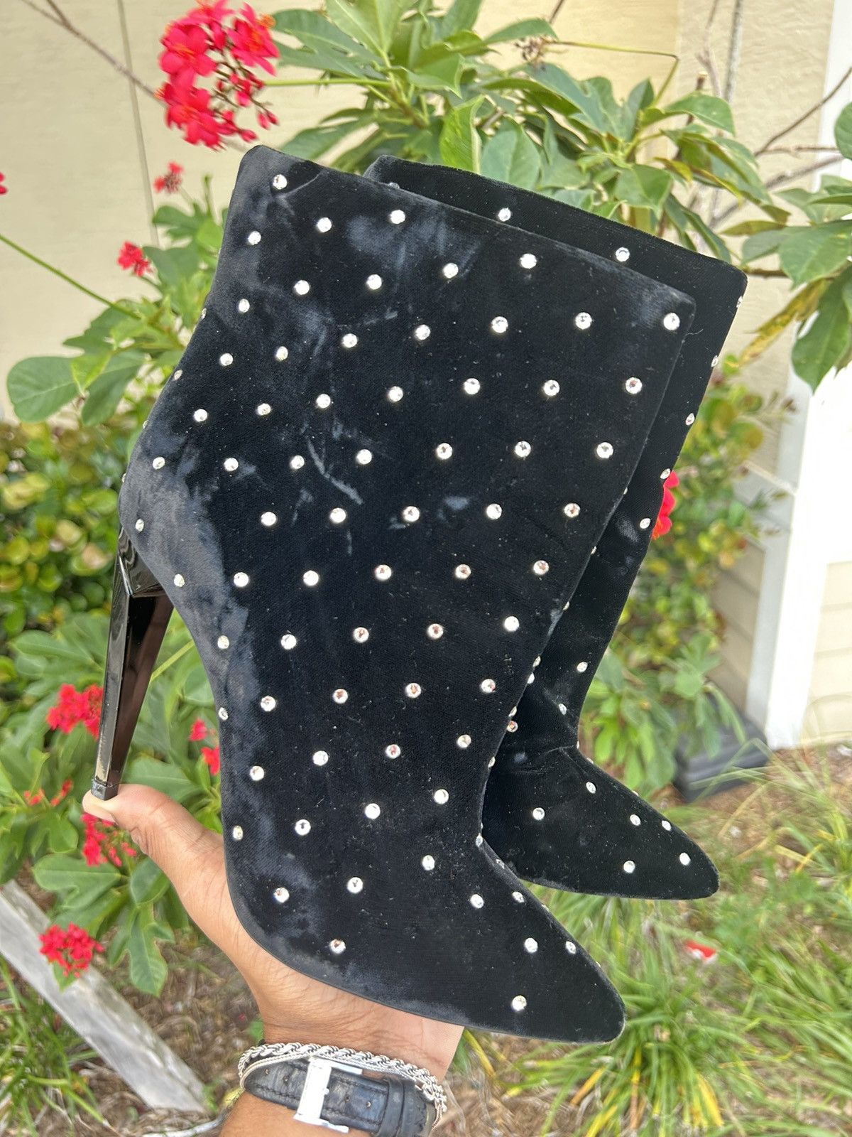 Saint Laurent Paris Saint laurent crystal heel booties Size US 7.5 / IT 37.5 - 1 Thumbnail
