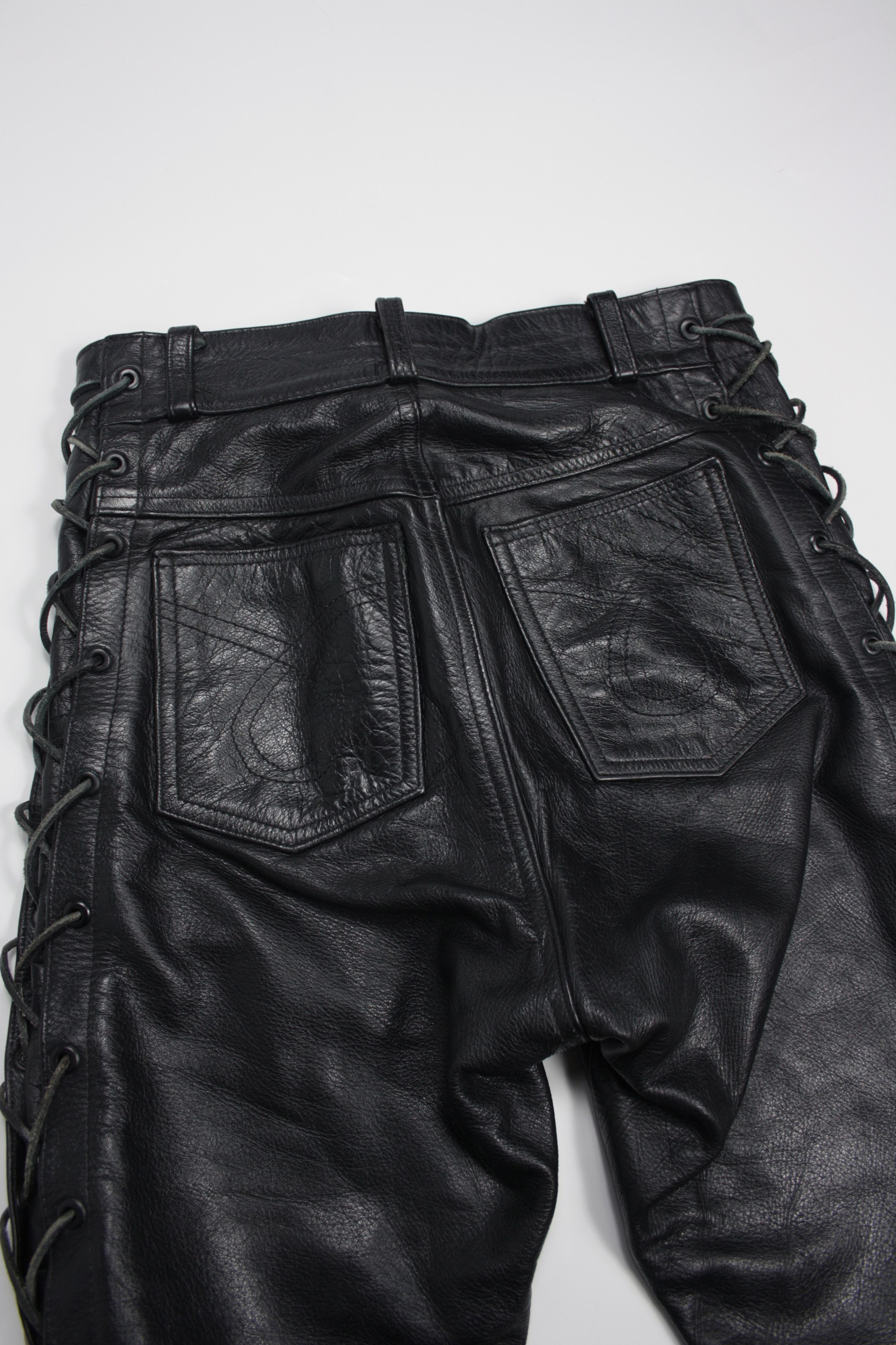 Genuine Leather × Vintage Vintage 90s Biker Riding Genuine Leather Laces Pants Size US 28 / EU 44 - 3 Thumbnail