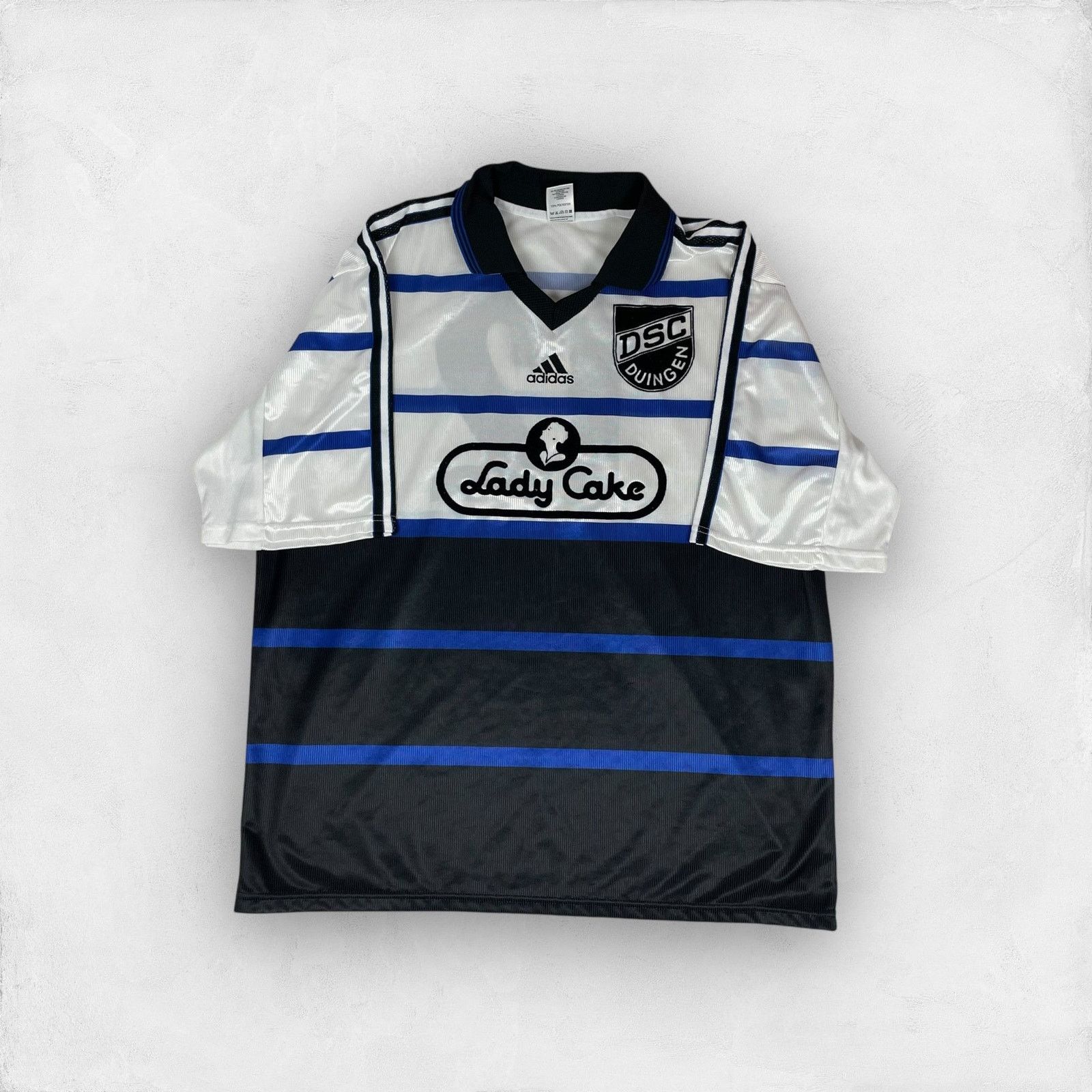 Adidas × Vintage Adidas Mens White Black Stripe Duingen Sports Club Jersey XL Size US XL / EU 56 / 4 - 1 Thumbnail