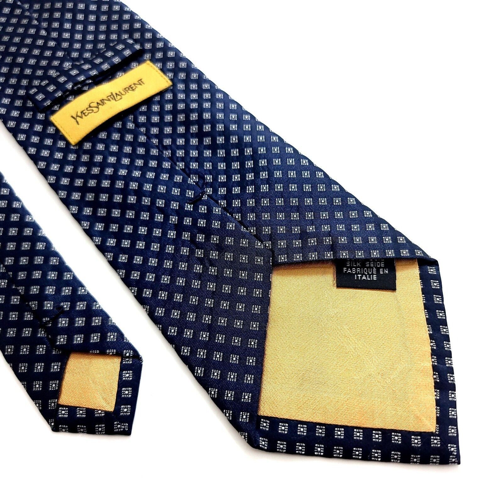 Designer Yves Saint Laurent Blue Geometric Woven Wide Silk Tie Size ONE SIZE - 5 Thumbnail