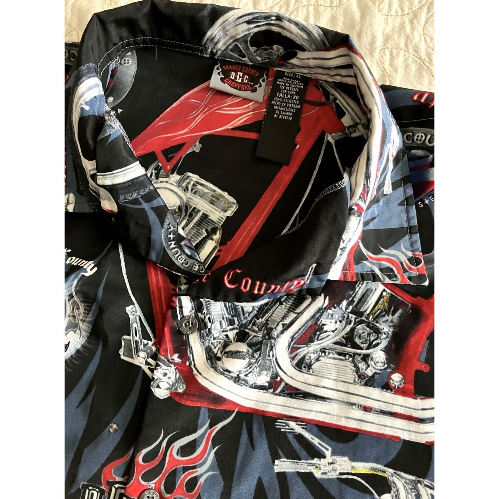 ALOHAS VINTAGE Orange County Choppers Shirt Mens XL Black Aloha Motorcycle 00s Hole Short Sleeve Button-Up Collared Graphic Print Biker Mens XL Size US XL / EU 56 / 4 - 6 Thumbnail