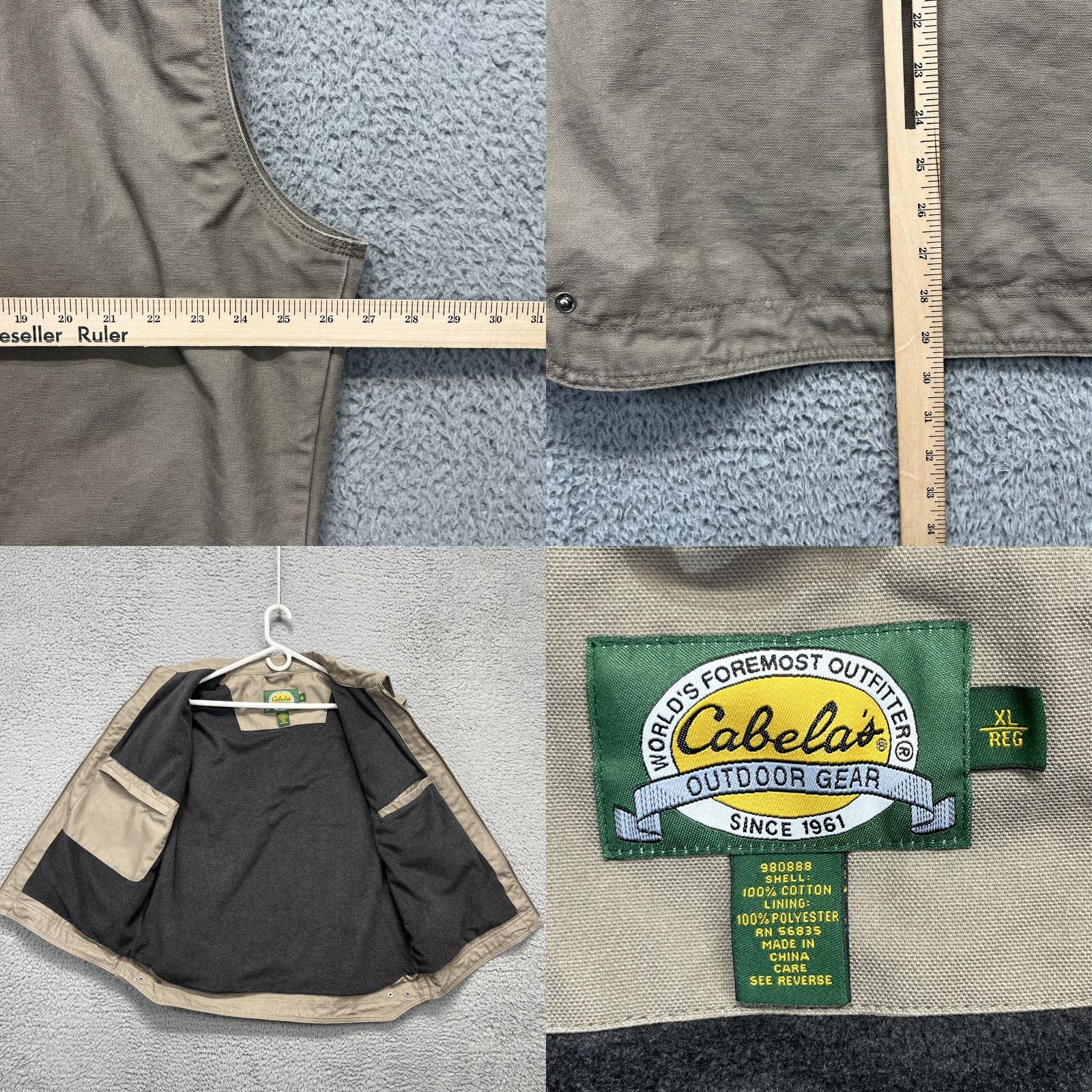 Vintage Cabela's Vest Mens XL Khaki Zip Front Fleece Lined Canvas Outdoor Workwear Field Shirt Size US XL / EU 56 / 4 - 8 Thumbnail