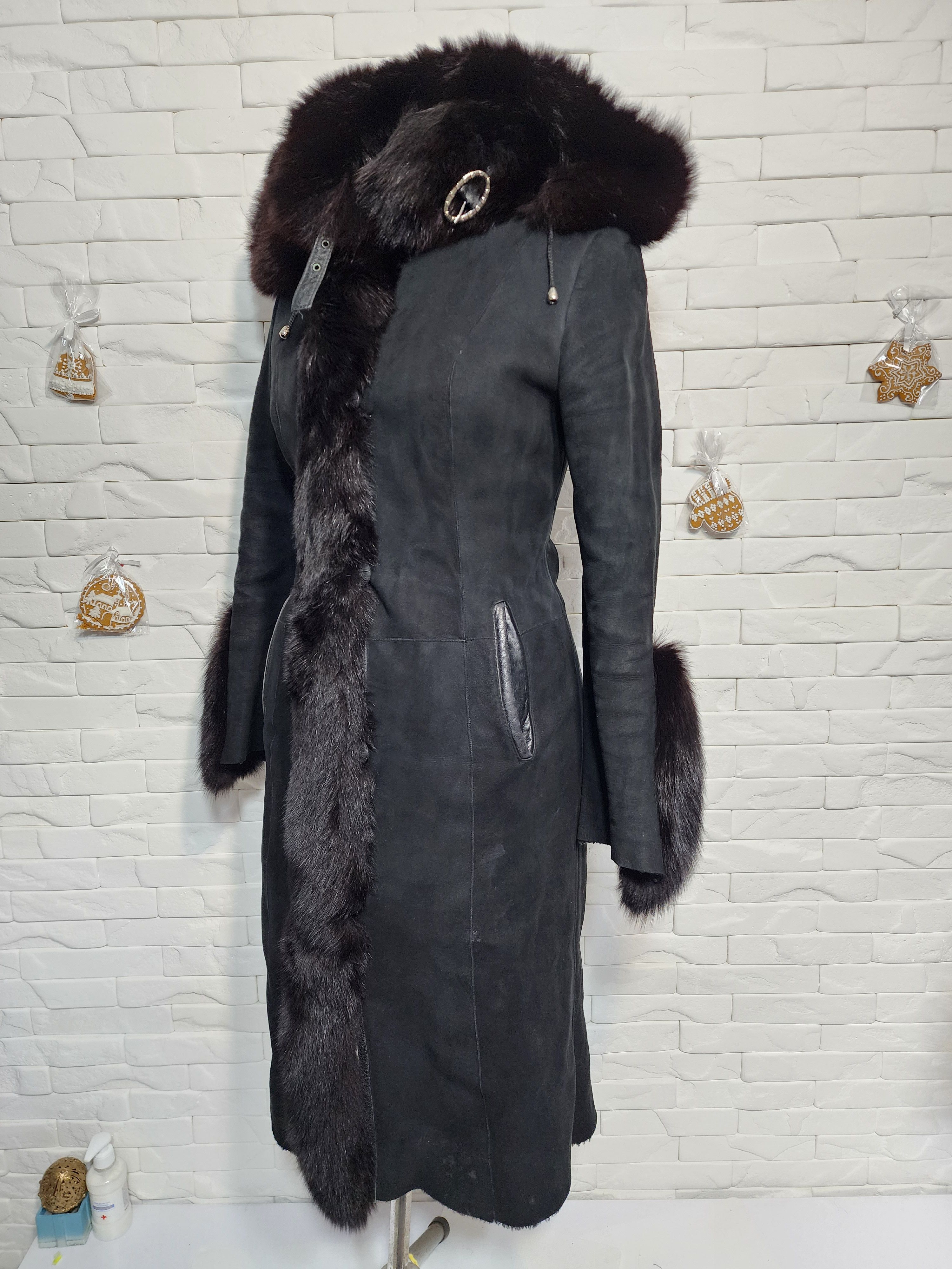 Furla Black Sheepskin Coat: Women's Genuine Fur Trim, Warm Hood Size S / US 4 / IT 40 - 2 Thumbnail