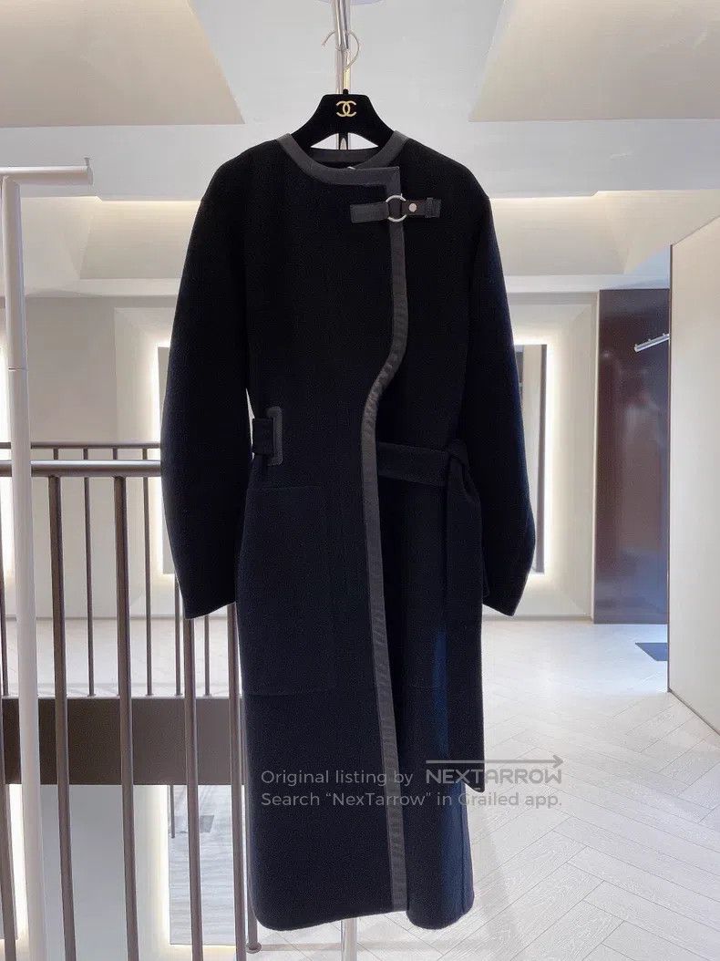 Hermes Hermes Black Leather Trimmed Cashmere Coat, 100% Cashmere Size XS / US 0-2 / IT 36-38 - 1 Thumbnail