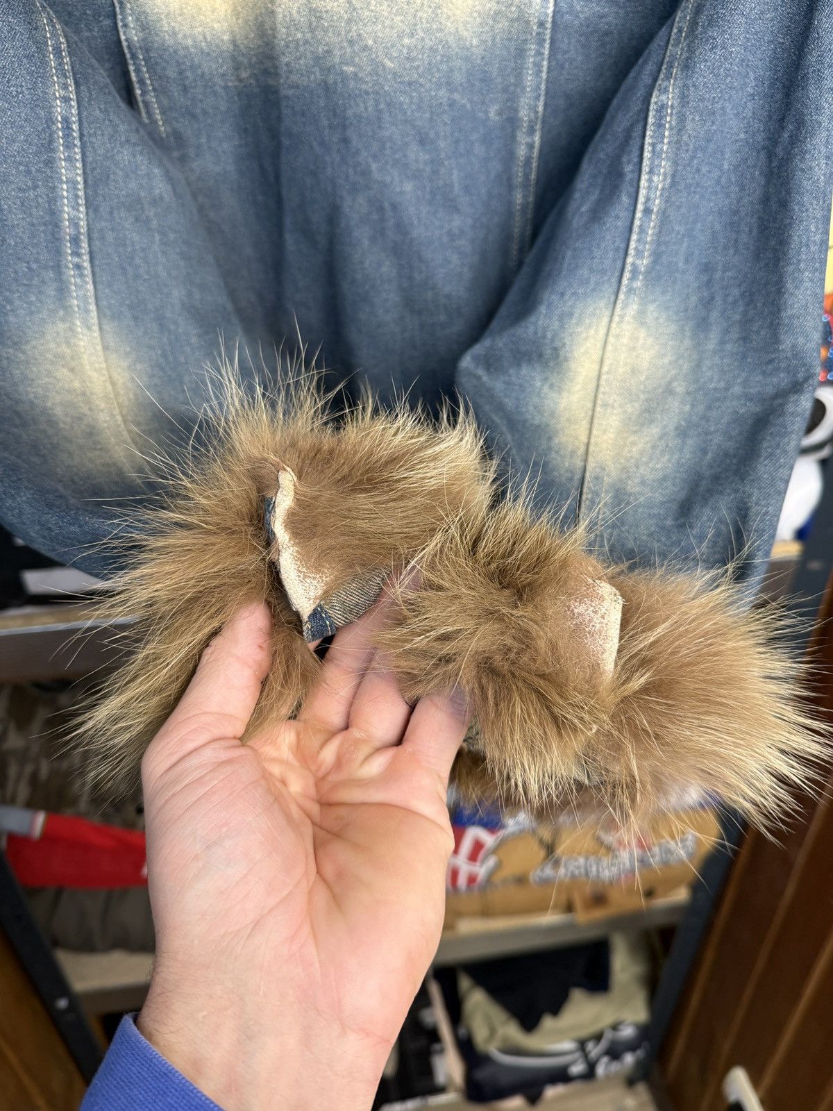 If Six Was Nine Y2K Denim Faux Fur Trim Jacket Distressed Washed Jean Size M / US 6-8 / IT 42-44 - 14 Thumbnail