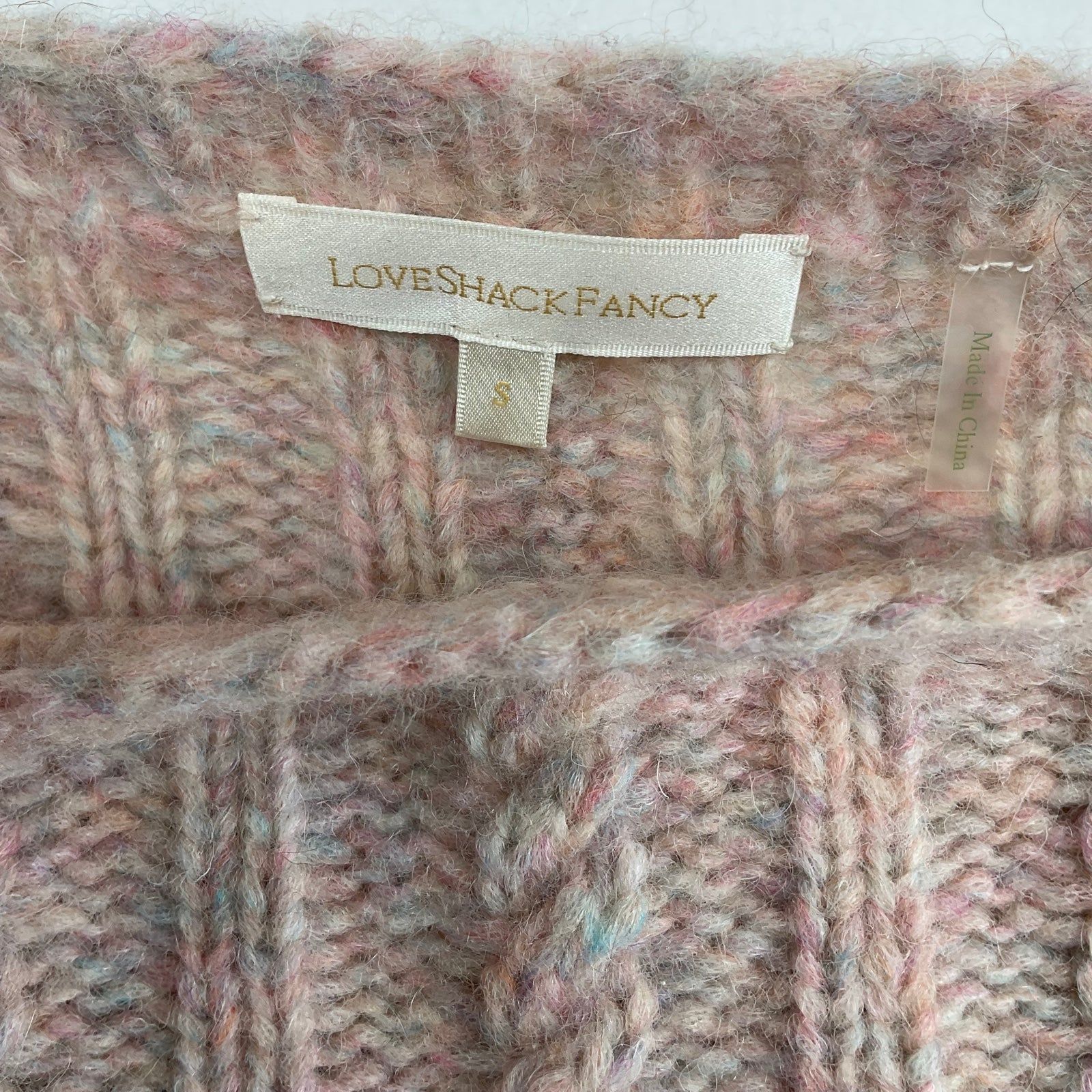 LoveShackFancy LoveShackFancy blush pink Kingston Sweater Speckled Cable Al Size S / US 4 / IT 40 - 3 Thumbnail
