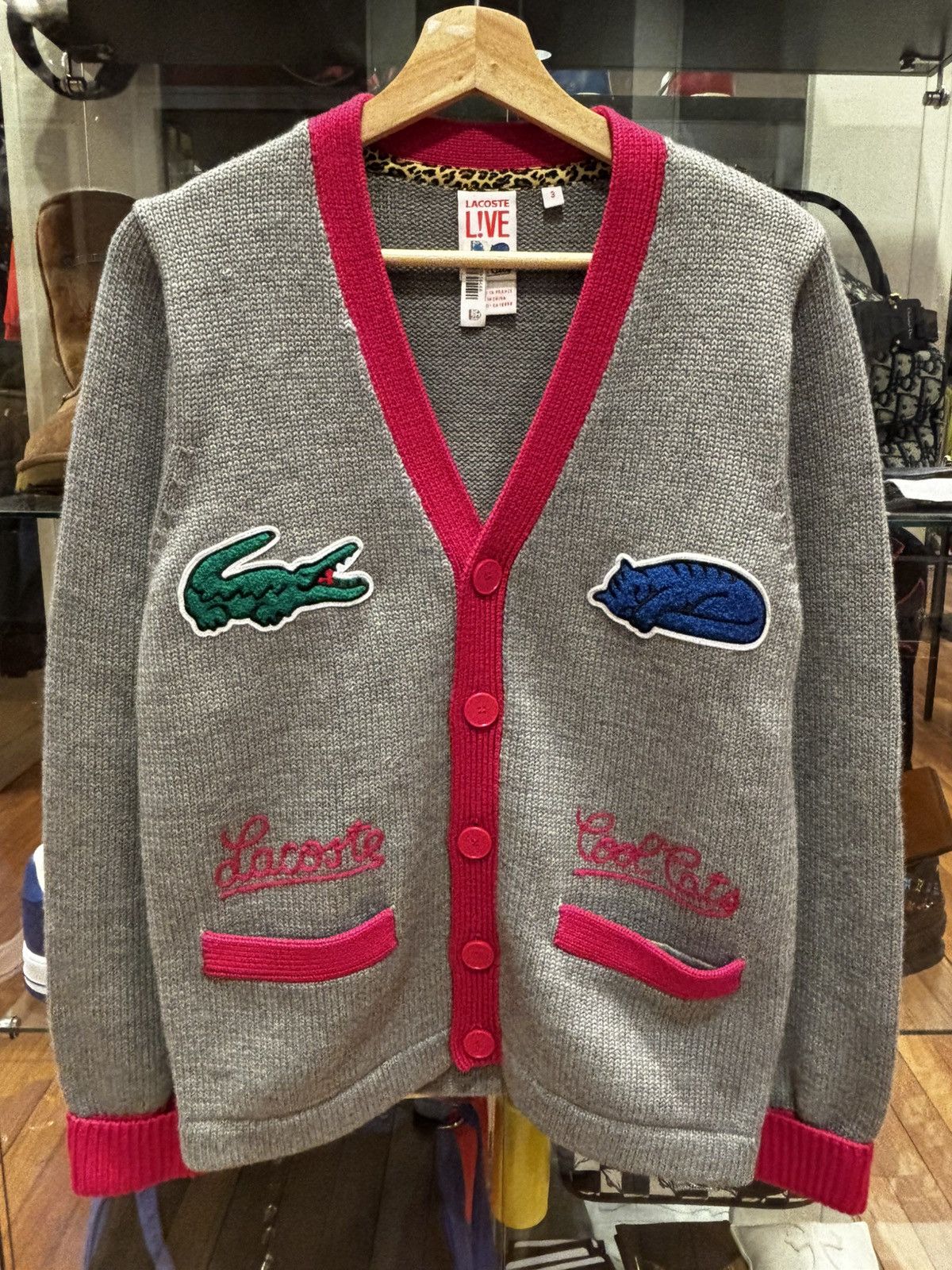 Lacoste Lacoste X Cool Cats Gray/Pink Cardigan | Grailed