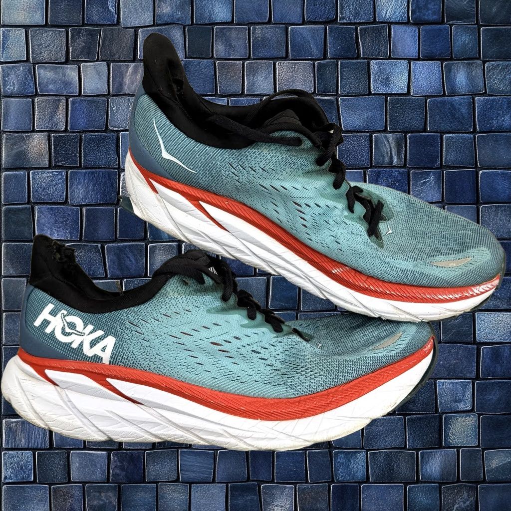 Hoka One One Clifton 8 Mens Running Shoes Blue Red Sz 10.5 D Rtar Athletic Sneaker, Men's (Size 11)