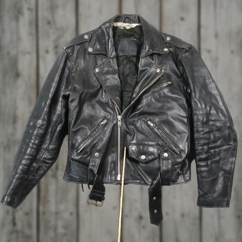 Harley Davidson VINTAGE Harley-Davidson Men Jacket 38 Black Leather Biker Zip Pockets Lined Size US XXS / EU 40 - 1 Thumbnail