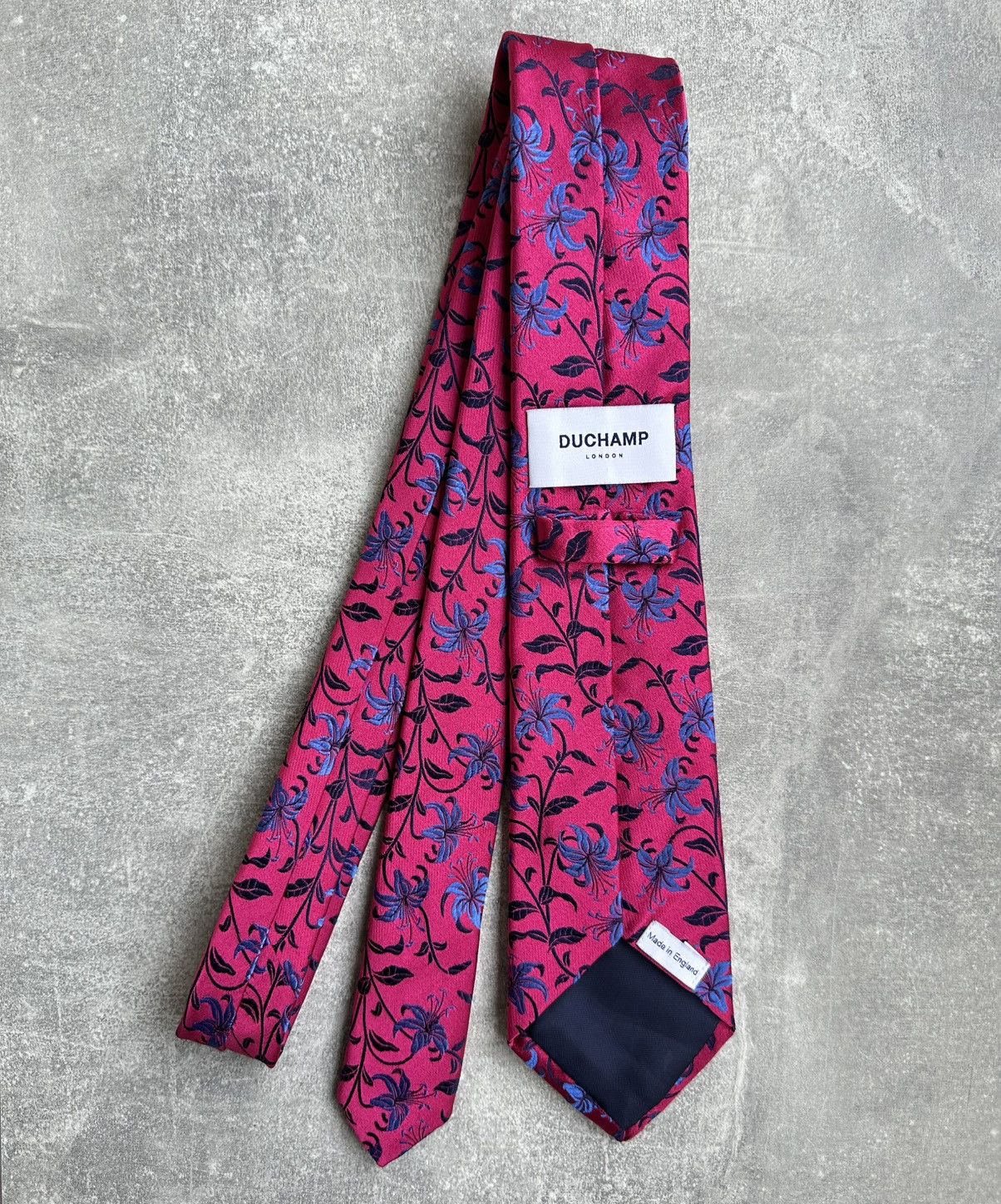Duchamp Duchamp London Mens Silk Tie Pink Floral Pattern Handmade Size ONE SIZE - 3 Thumbnail