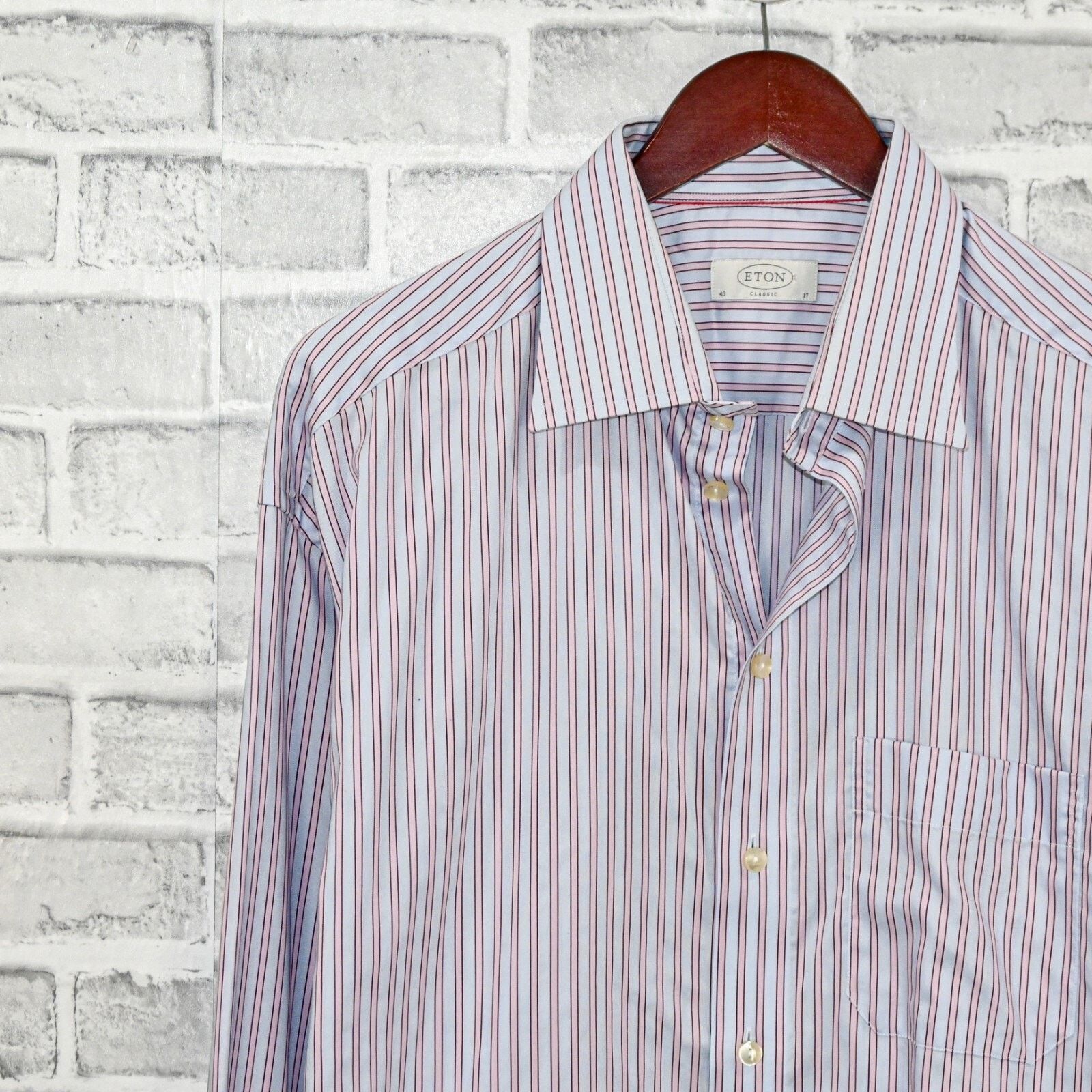 Eton ETON Classic fit Button up Shirt in blue pink striped Cotton Size US XL / EU 56 / 4 - 4 Thumbnail