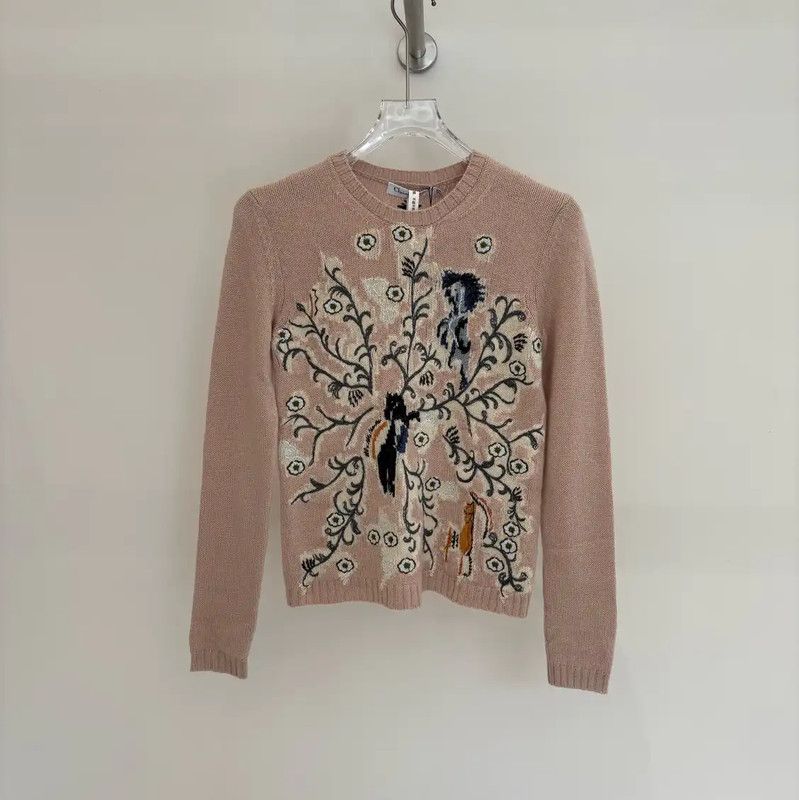 Dior Dior Pink Cashmere Sweater with Embroidery 0089 Size S / US 4 / IT 40 - 1 Thumbnail