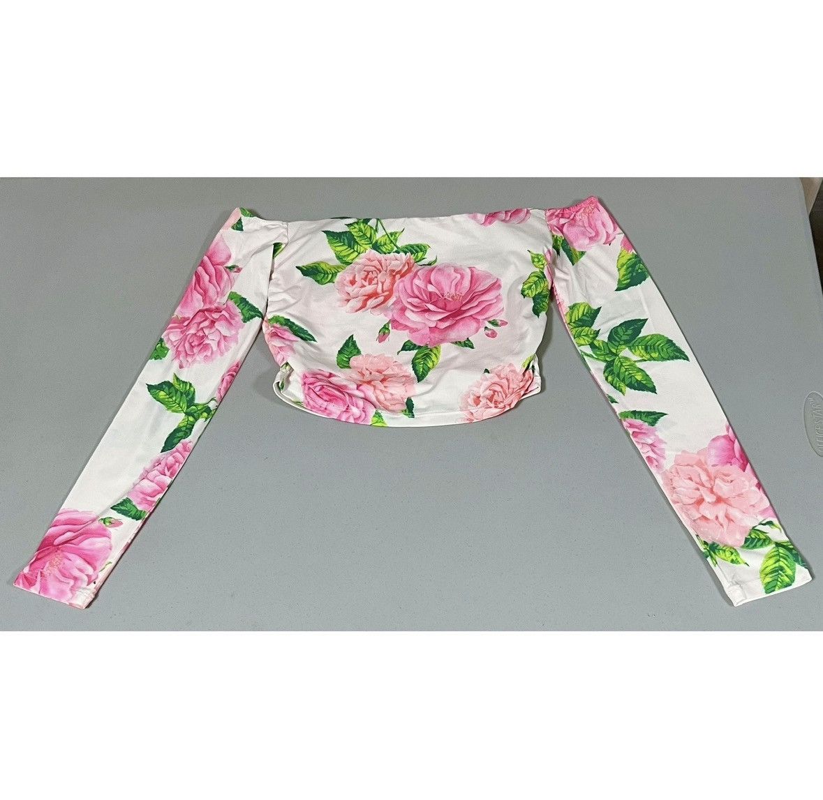 Armani AFRM White Pink Floral Cut-Out Shirt Crop Top Blouse XS 🌷✨ Size XS / US 0-2 / IT 36-38 - 5 Thumbnail