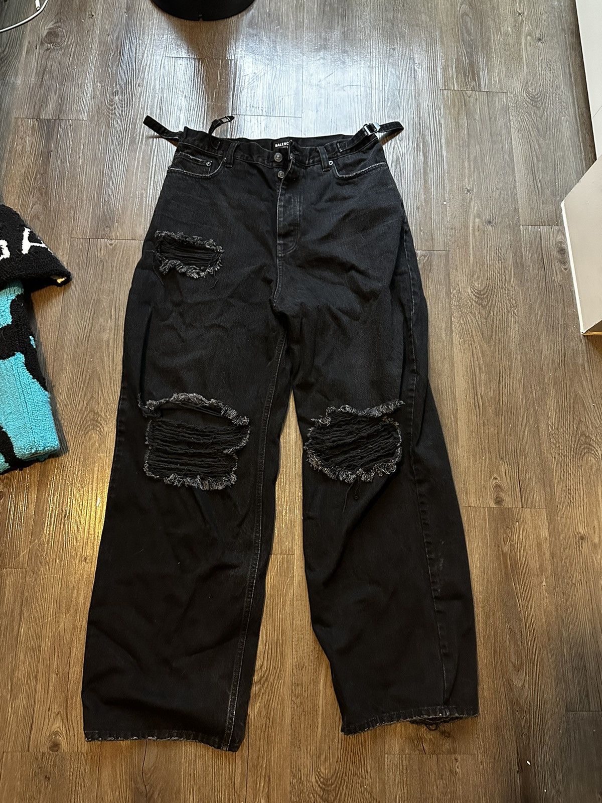 image of Balenciaga Distressed Baggy Black Jeans, Men's (Size 30)