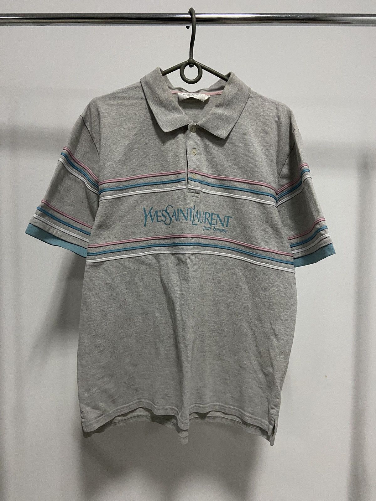 Vintage × Yves Saint Laurent Yves saint Laurent Vintage striped T-Shirt Polo big Logo Size US XL / EU 56 / 4 - 1 Thumbnail