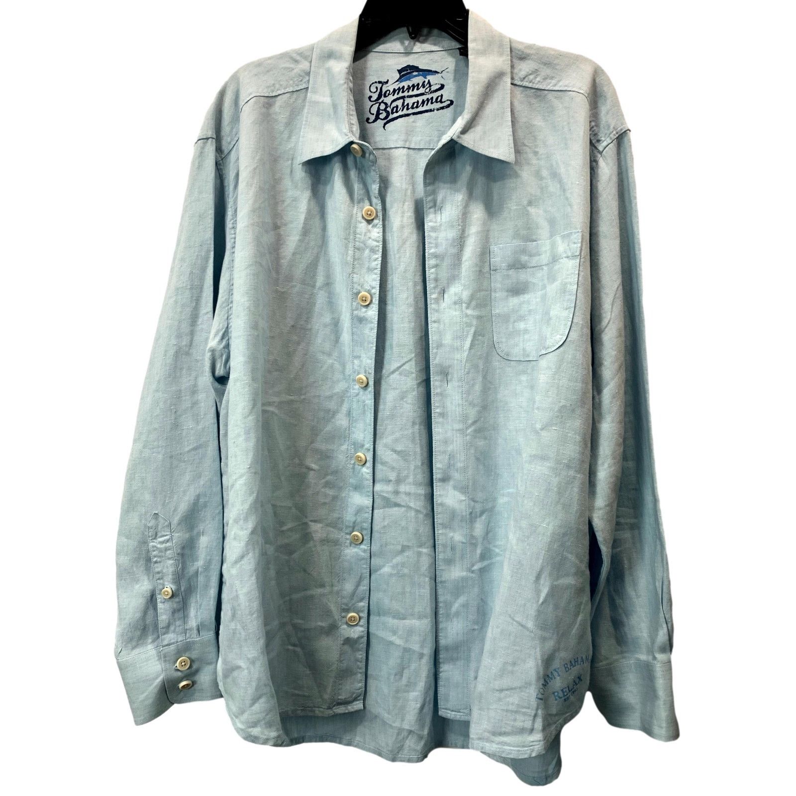 Tommy Bahama Tommy Bahama Relax Button Down Light Blue LINEN Shirt | XL Size US XL / EU 56 / 4 - 7 Thumbnail