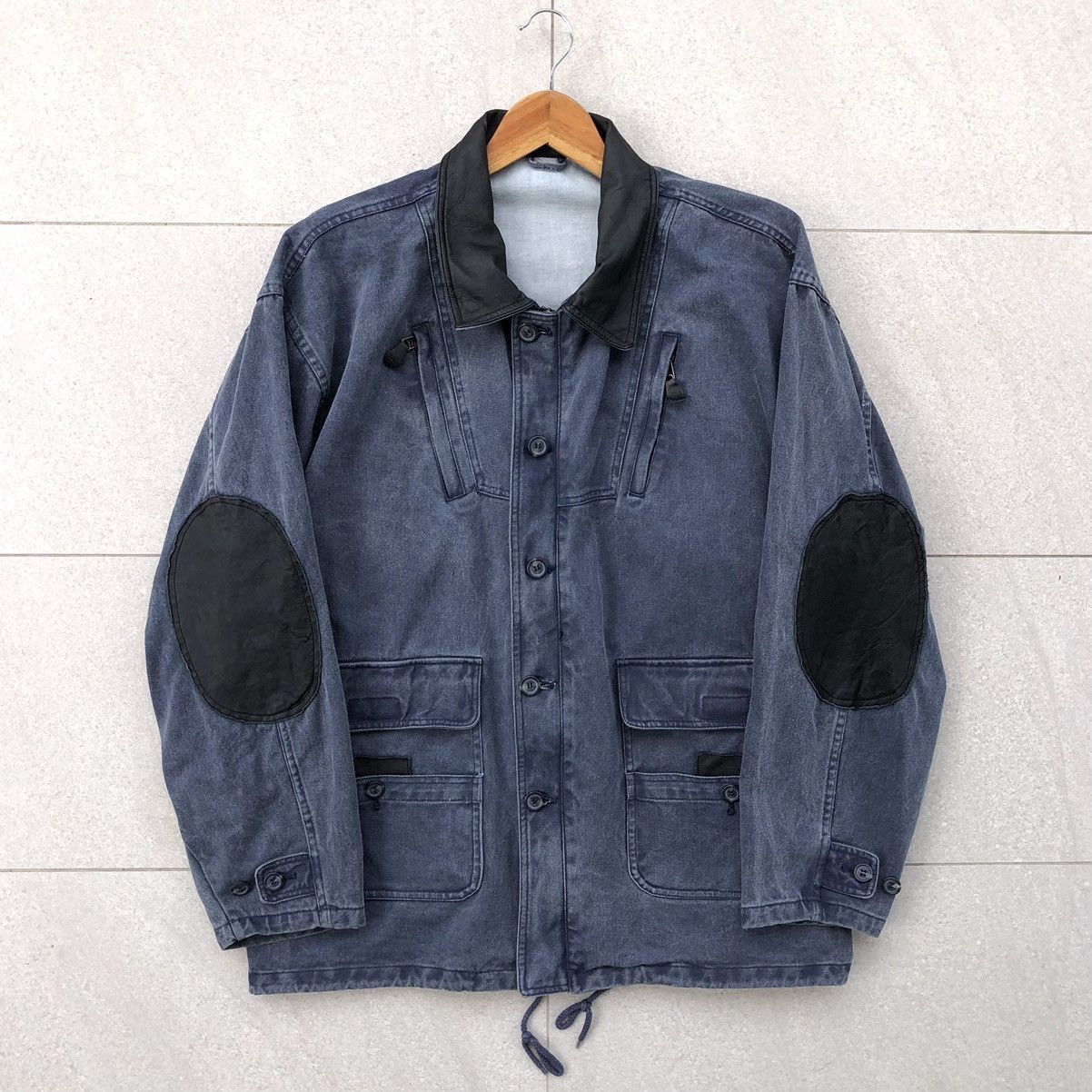 Vintage Vintage SENT HOMME Sun Faded Denim Leather Baggy Jacket Size US M / EU 48-50 / 2 - 1 Thumbnail