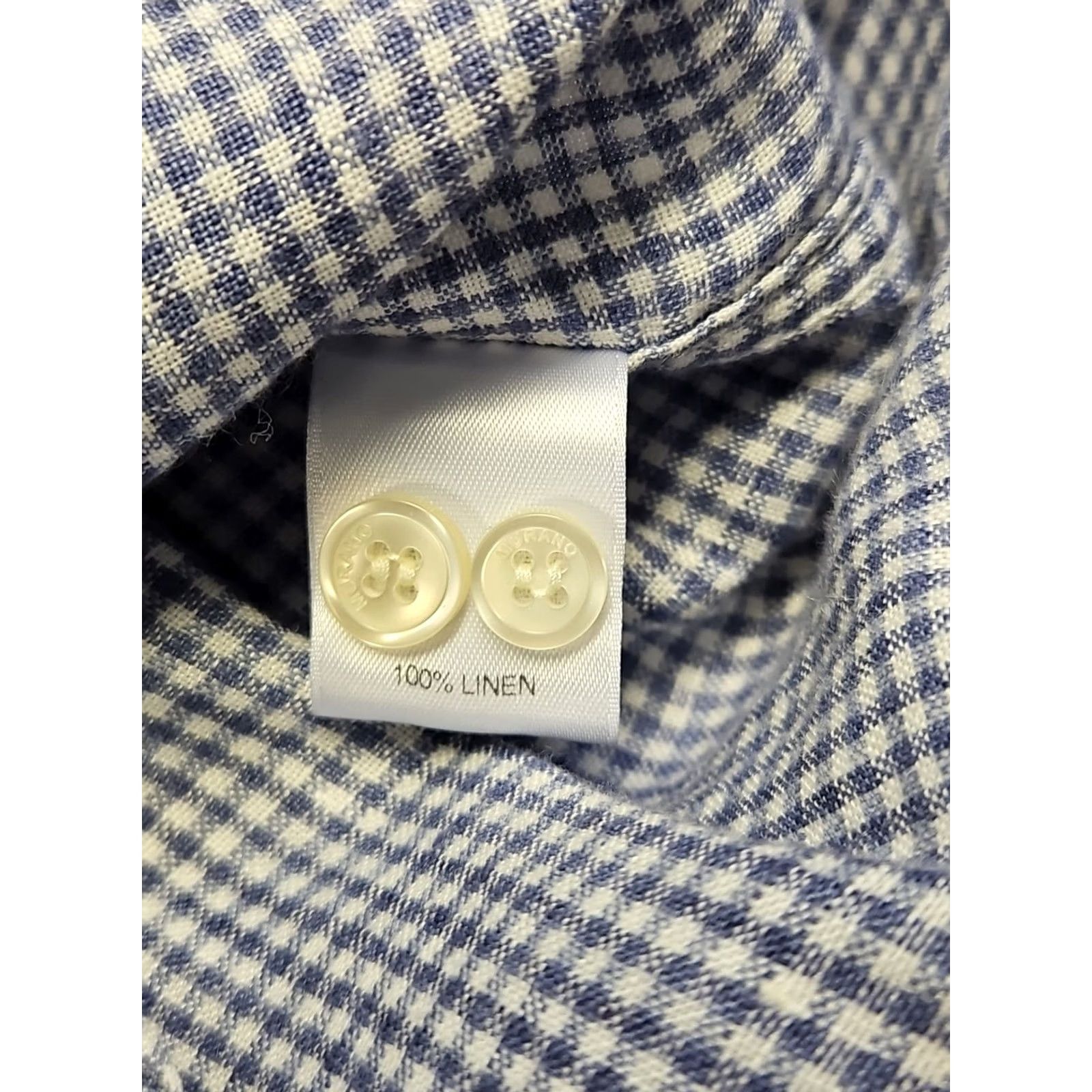 Murano Baird McNutt Shirt Blue White Check Slim Fit Button-Down Large Linen Men Long Sleeve Size US L / EU 52-54 / 3 - 5 Thumbnail