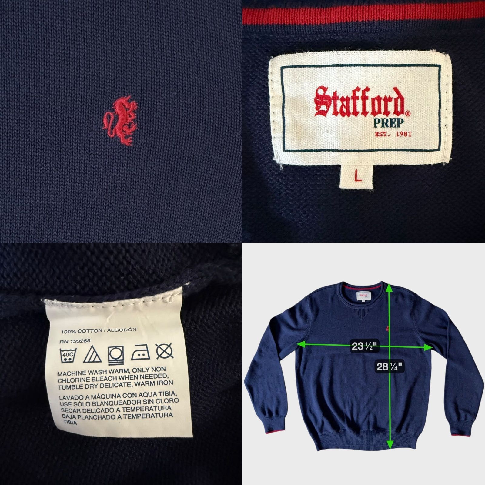 Stafford Stafford Prep Long-Sleeve Crewneck Sweater Blue L Men 100% Cotton Knit Size US L / EU 52-54 / 3 - 8 Thumbnail