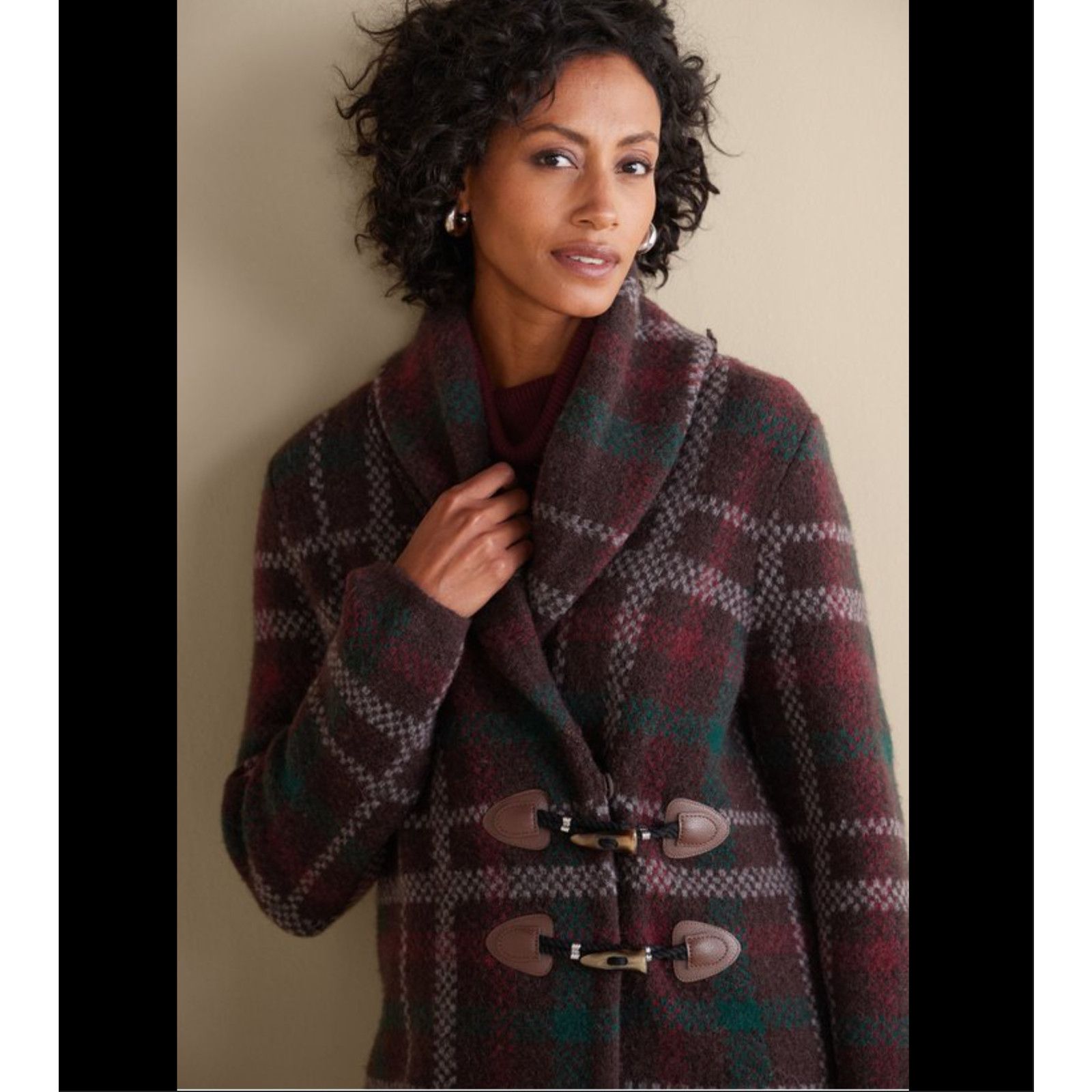 Soft Surroundings Soft Surroundings Wool Alpaca Blend Plaid Toggle Coat Jacket Size M / US 6-8 / IT 42-44 - 1 Thumbnail