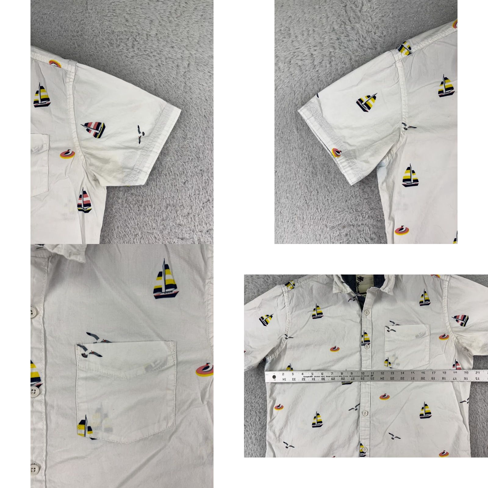 Vintage VINTAGE Free Planet Shirt Men's Button-Down Short Sleeve Large White Sailboat Floral Aloha Beach Palms 90s Mens Size US L / EU 52-54 / 3 - 8 Thumbnail