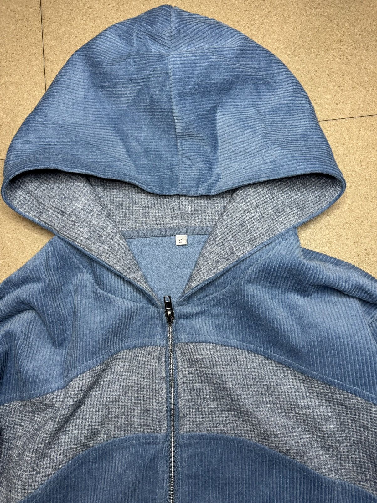 Rare hybrid Paneled waffle corduroy Zip Up Hoodie sweater