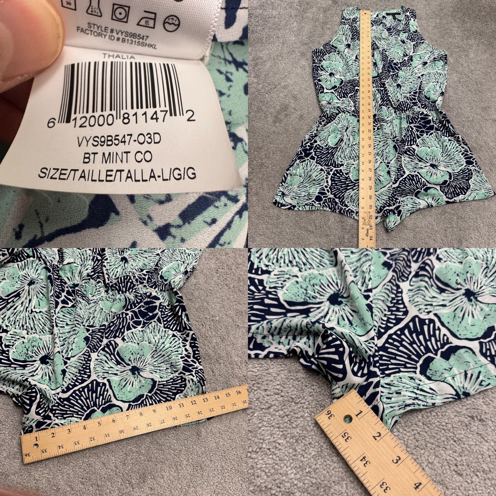 Bcbgmaxazria BCBGMAXAZRIA Romper Women's Large Mint Green Black Halter Floral Bohemian Strappy Sleeve Knit Size 36" / US 14 / IT 50 - 8 Thumbnail