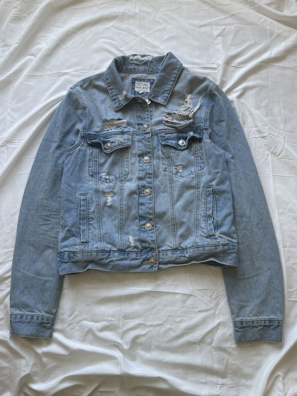 Other Wax Jean Blue Distressed Denim Jacket – Size L – 100% Cotton Size L / US 10 / IT 46 - 1 Thumbnail