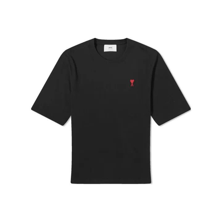 AMI AMIPARIS Black Short Sleeve Heart Embroidered T-shirt 0079 Size US S / EU 44-46 / 1 - 1 Thumbnail