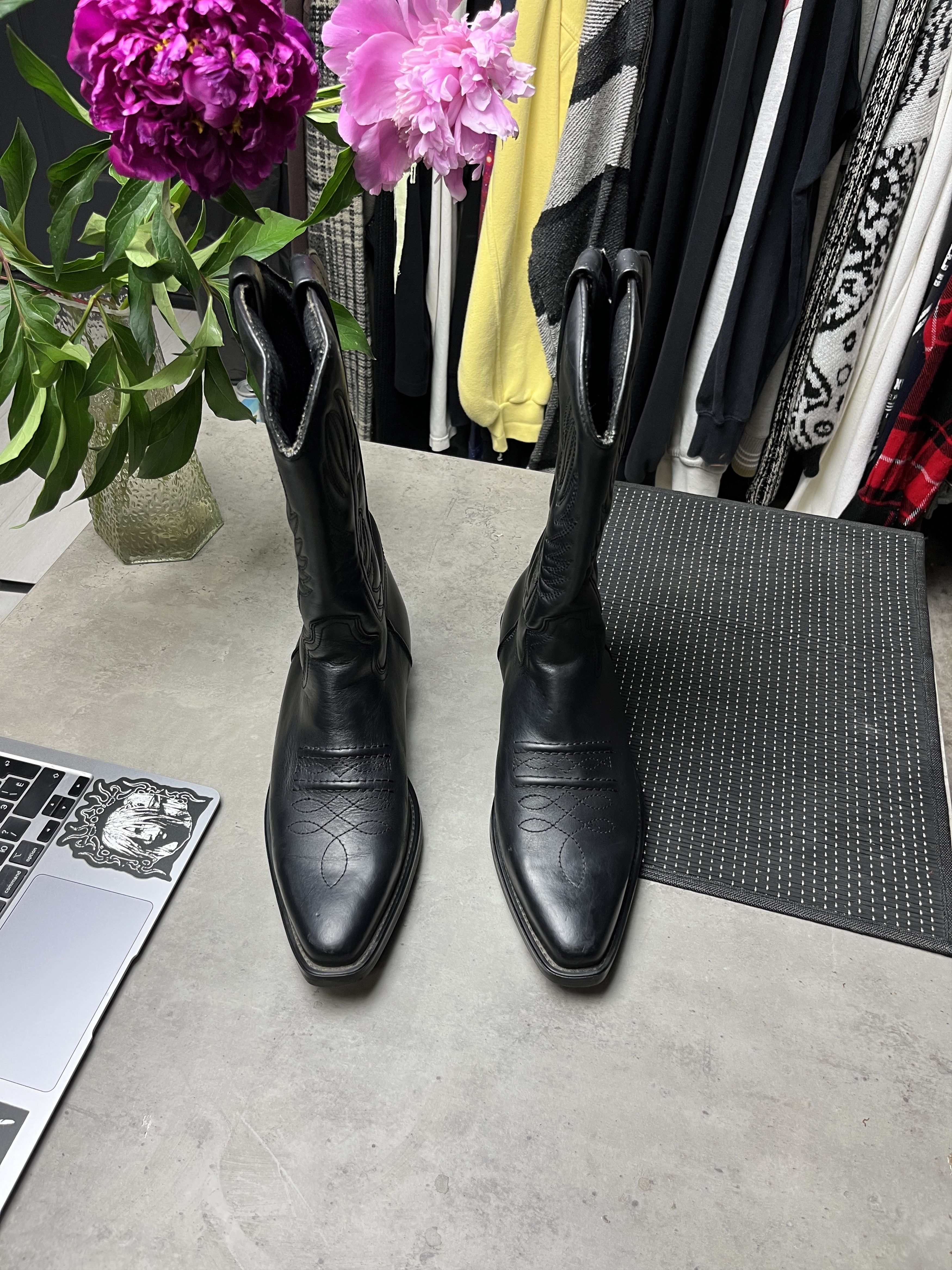 Other 1990s VINTAGE BLACK LEATHER WESTERN COWBOY BOOTS - 5102 Size US 10 / EU 43 - 4 Thumbnail