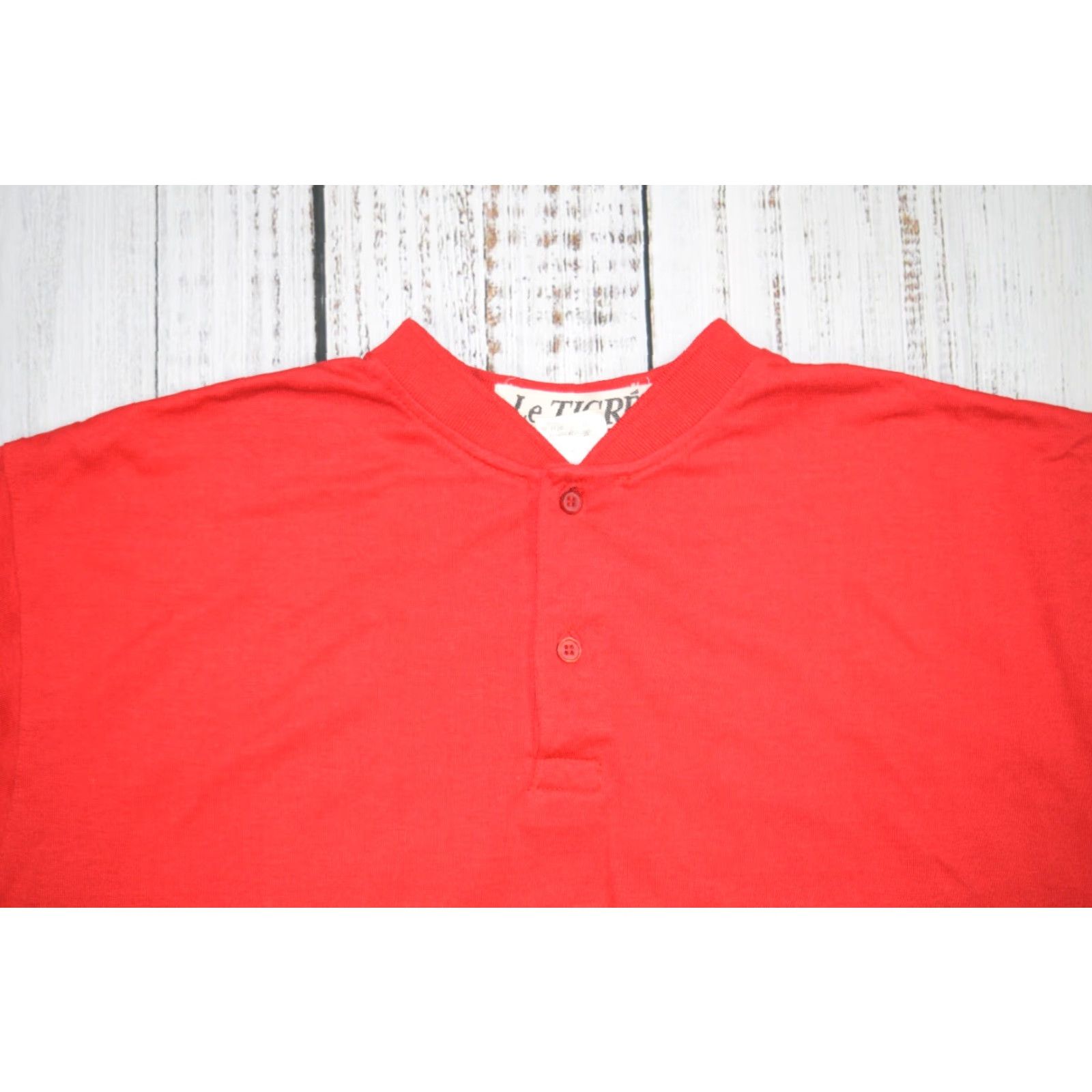 Vintage VINTAGE 80s Le Tigre Henley Shirt XL Bright Red 50/50 Dacron Casual Mens Size US XL / EU 56 / 4 - 2 Thumbnail