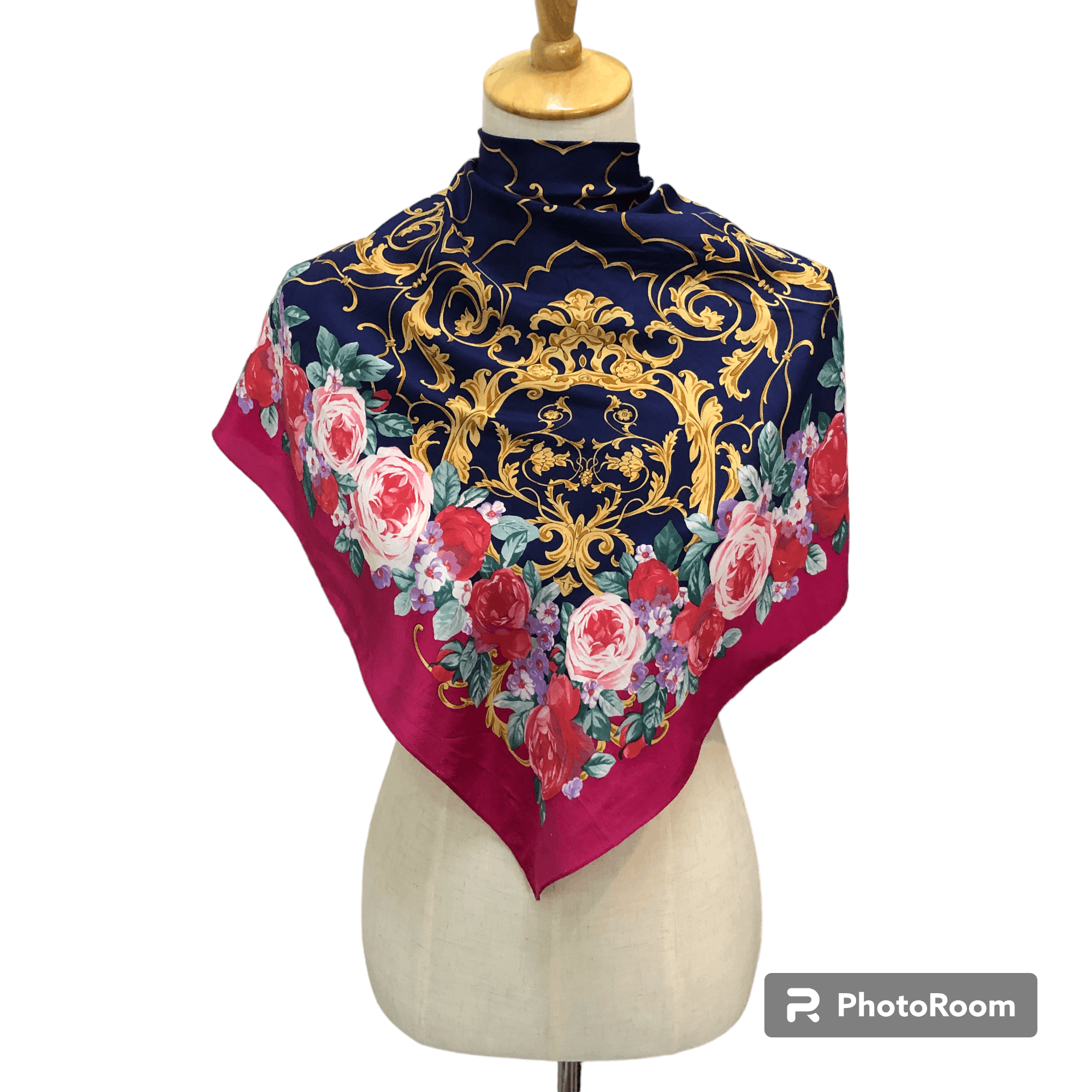 Vintage Luxury Floral Silk Scarf M1368 Size ONE SIZE - 1 Thumbnail