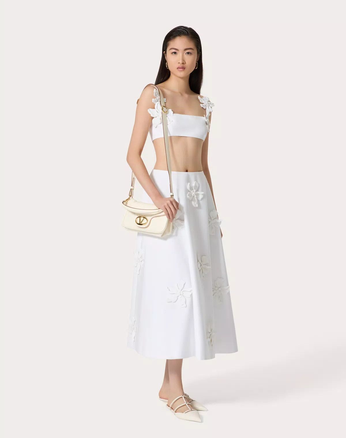 Valentino o1s1wg110625 Embroidered Compact Popeline Bralette in White Size M / US 6-8 / IT 42-44 - 2 Thumbnail