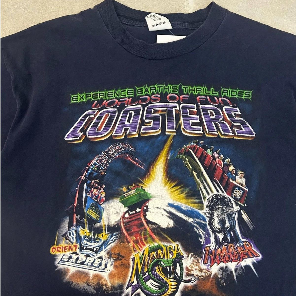 Vintage 90s Vintage Worlds of Fun Navy T Shirt Size XL Size US XL / EU 56 / 4 - 2 Thumbnail