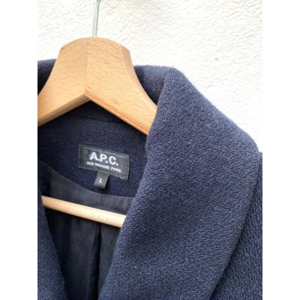 A.P.C. Navy Wool PeaCoat Size L / US 10 / IT 46 - 3 Thumbnail