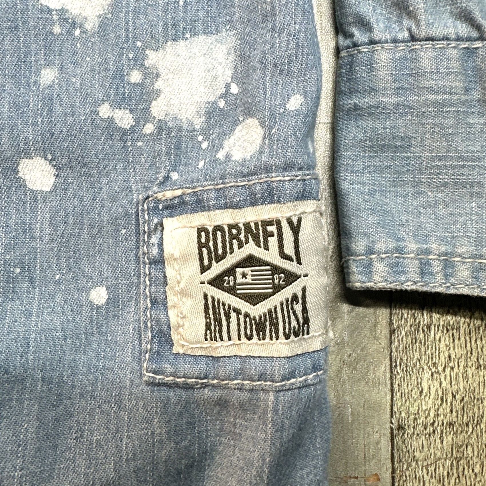 X-LARGE Bornfly Button-Up Denim Shirt XL Men Blue Long Sleeve Regular Fit X-Large Size US XL / EU 56 / 4 - 2 Thumbnail