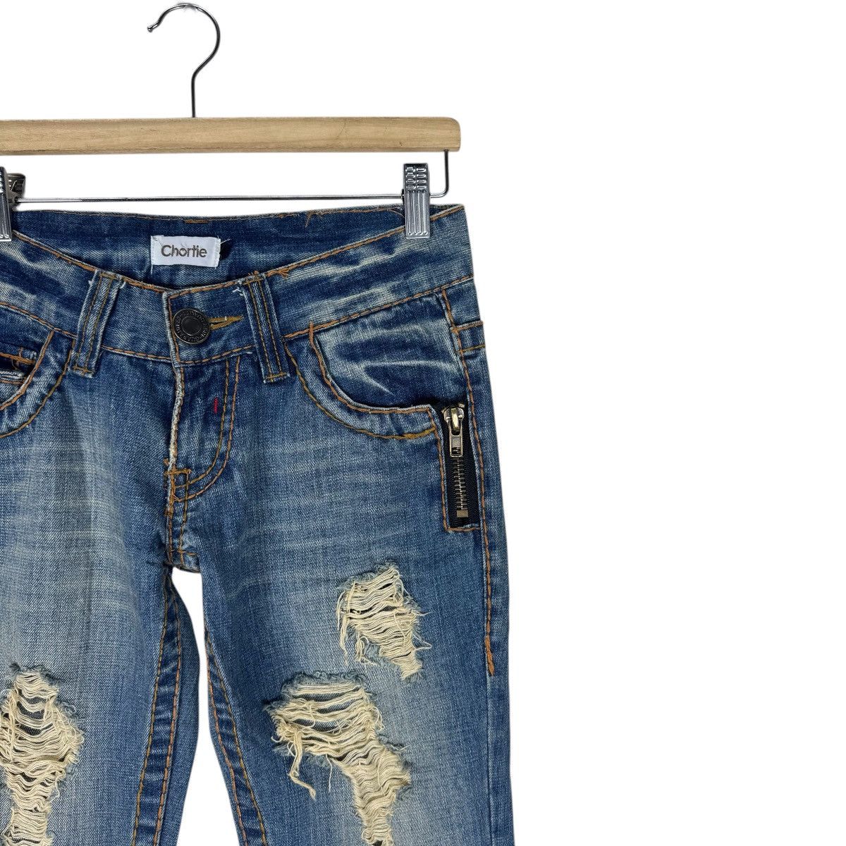 Japanese Brand ☀️CHORTIE DISTRESSED DENIM JEANS FLARE PANT Size 29" - 5 Thumbnail