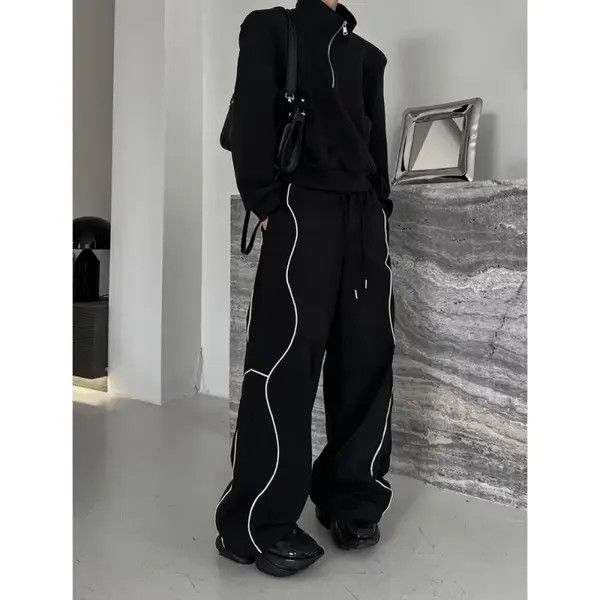 Other Black Stripe Loose Wide Leg Sweatpants Size US 30 / EU 46 - 2 Thumbnail