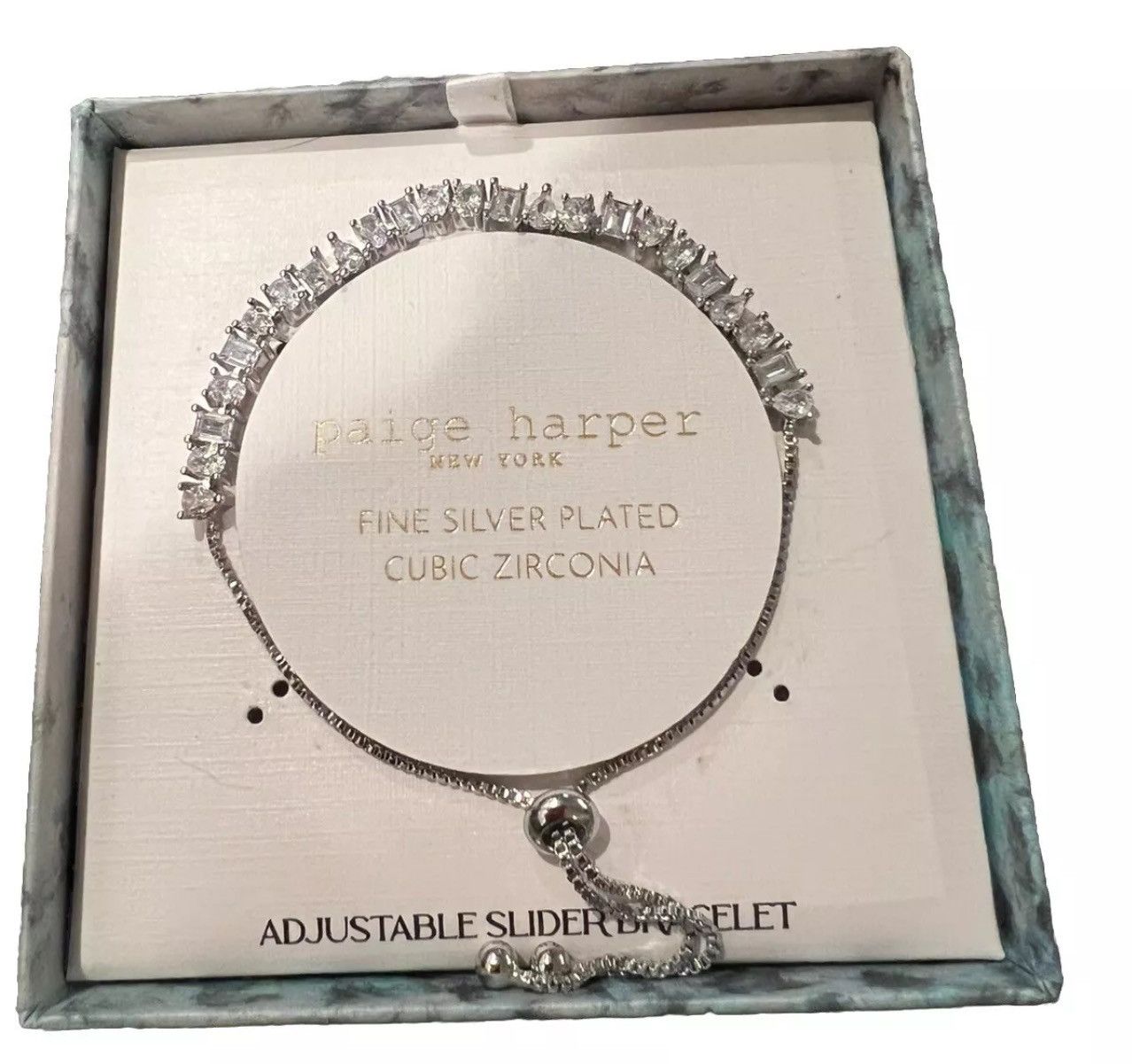 Other NIB SILVER PLATED CUBIC ZIRCONIA ADJUSTABLE SLIDER BRACELET! Size ONE SIZE - 2 Thumbnail